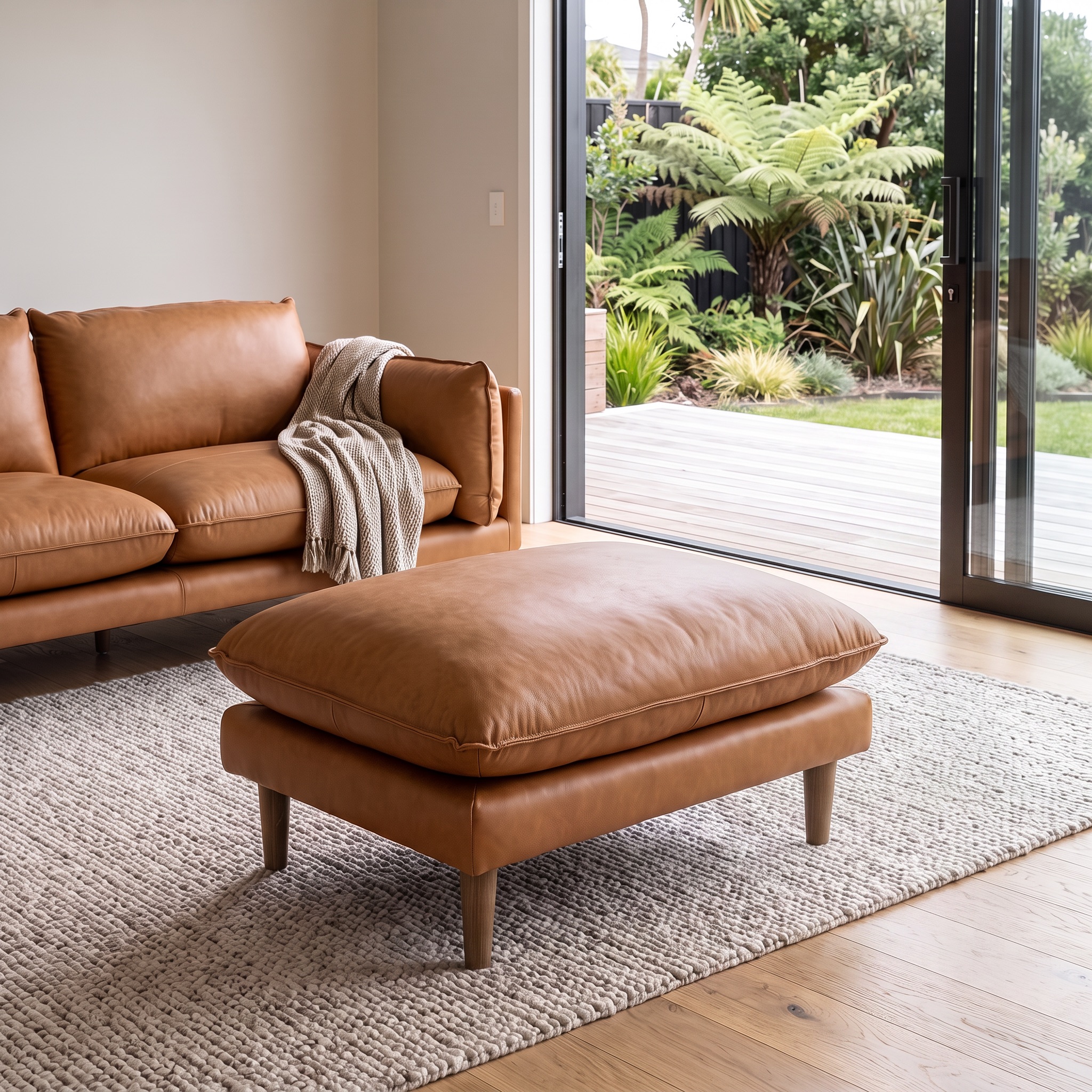 Alina Ottoman Leather, Tan