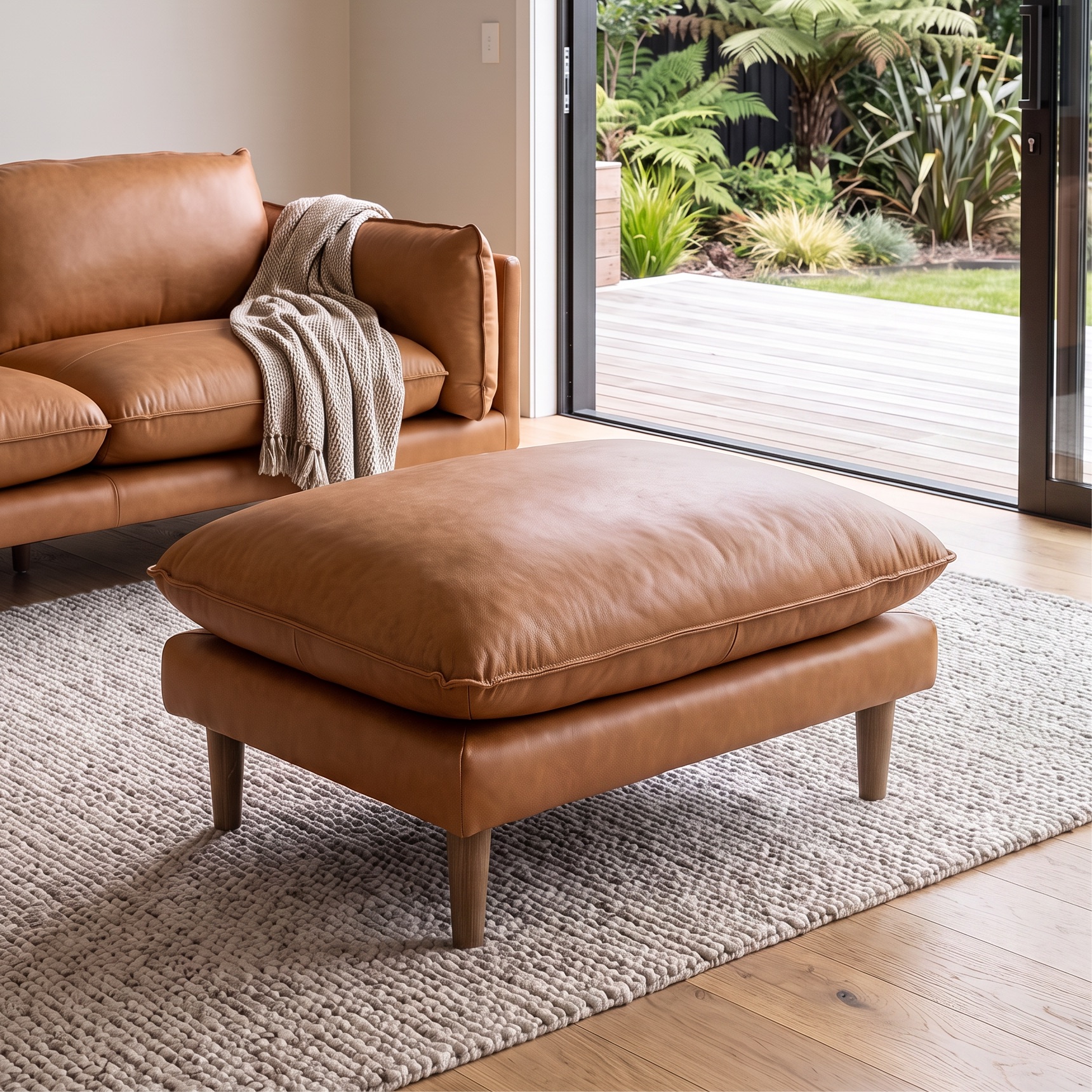 Alina Ottoman Leather, Tan