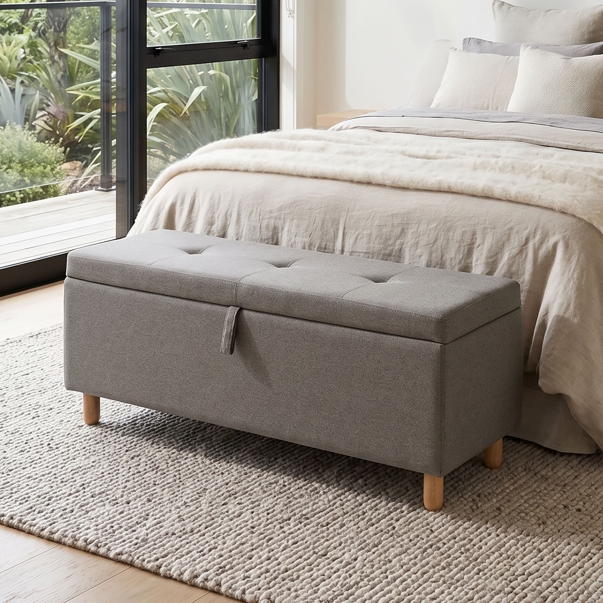 Woodwall Storage Bench Seat, Light/Grey