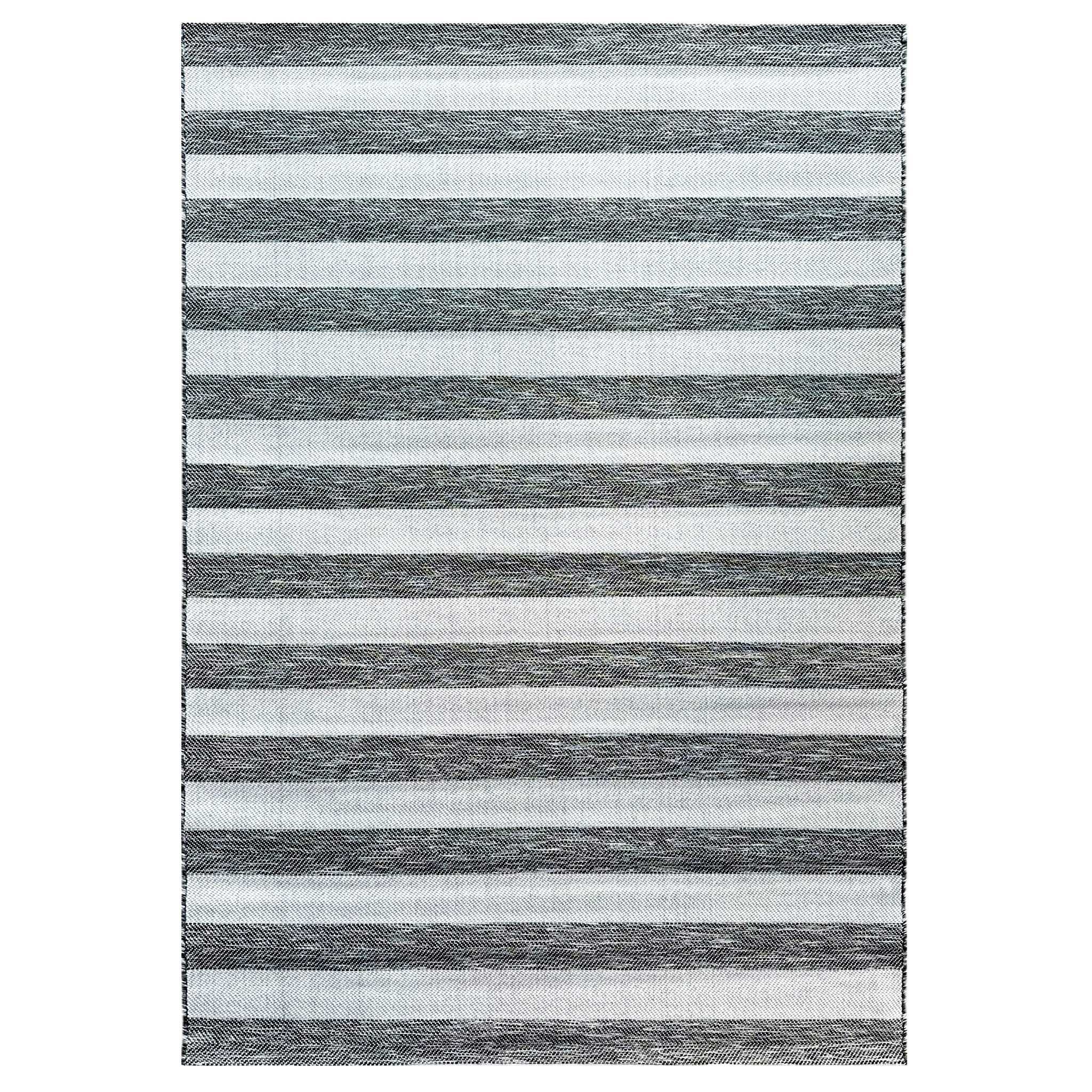 Signature Rugs Coast Outdoor Stripe Rug - 120 x 170 cm, Charcoal/White