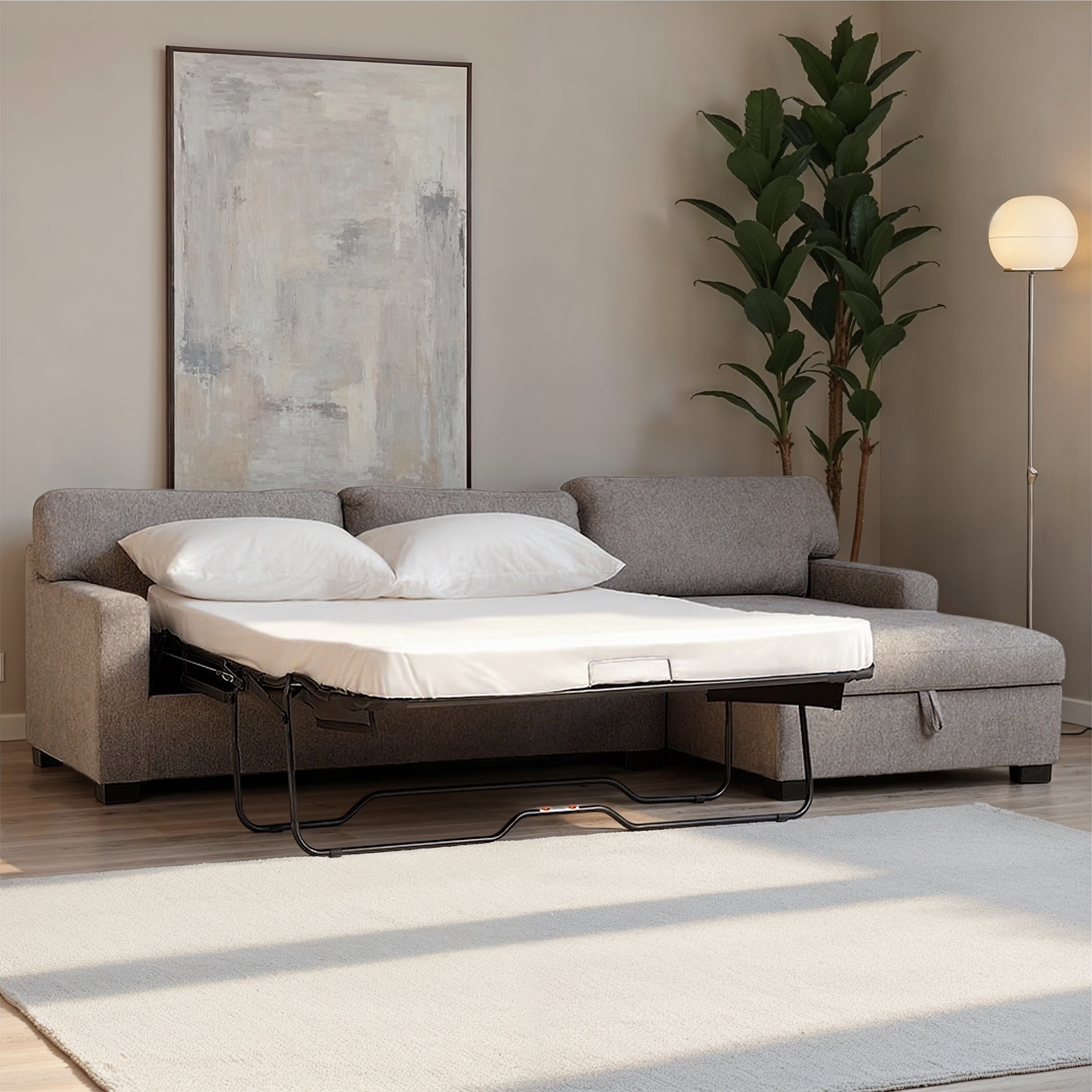 Baxter Sofa Bed With Chaise, Light Grey