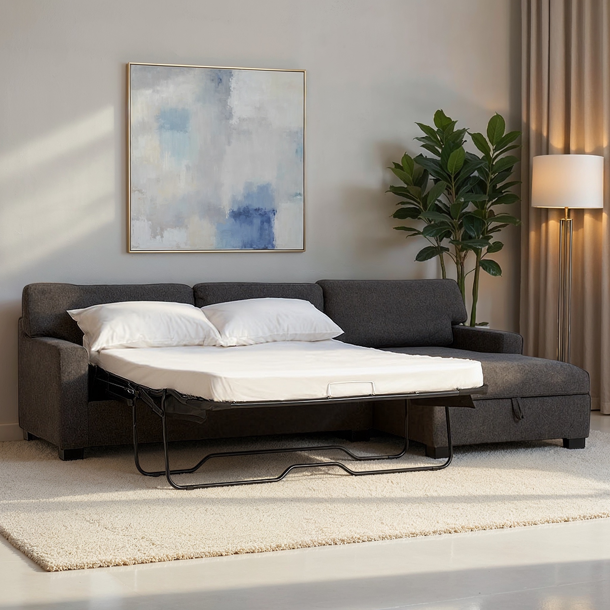 Baxter Sofa Bed With Chaise, Dark Grey