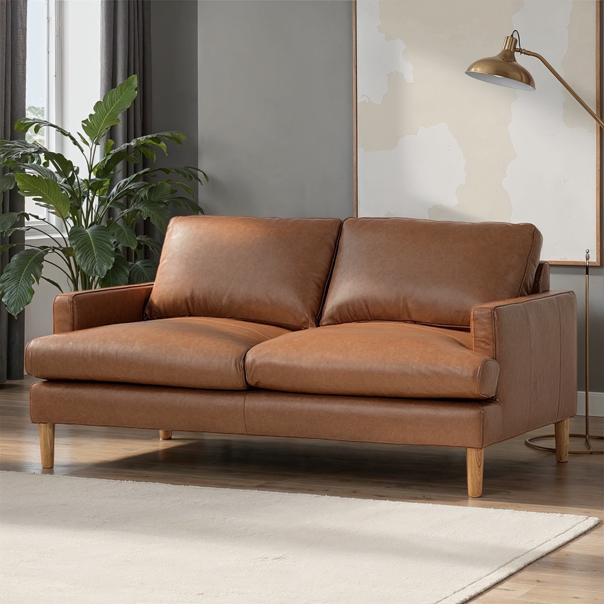 Brooklyn 2 Seater Leather Sofa, Mocha