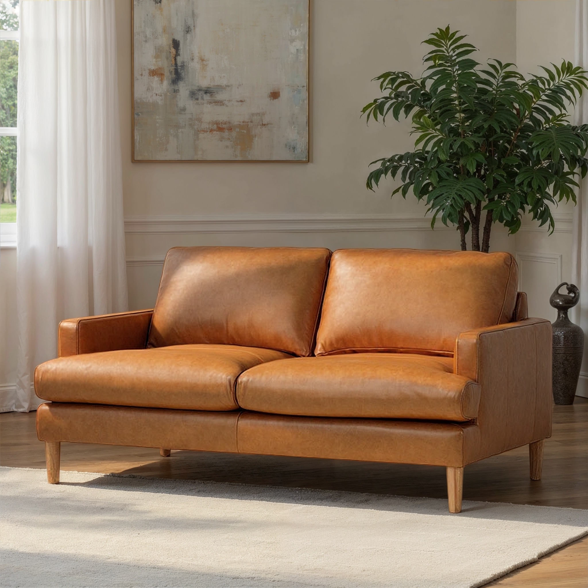 Brooklyn 2 Seater Leather Sofa, Tan