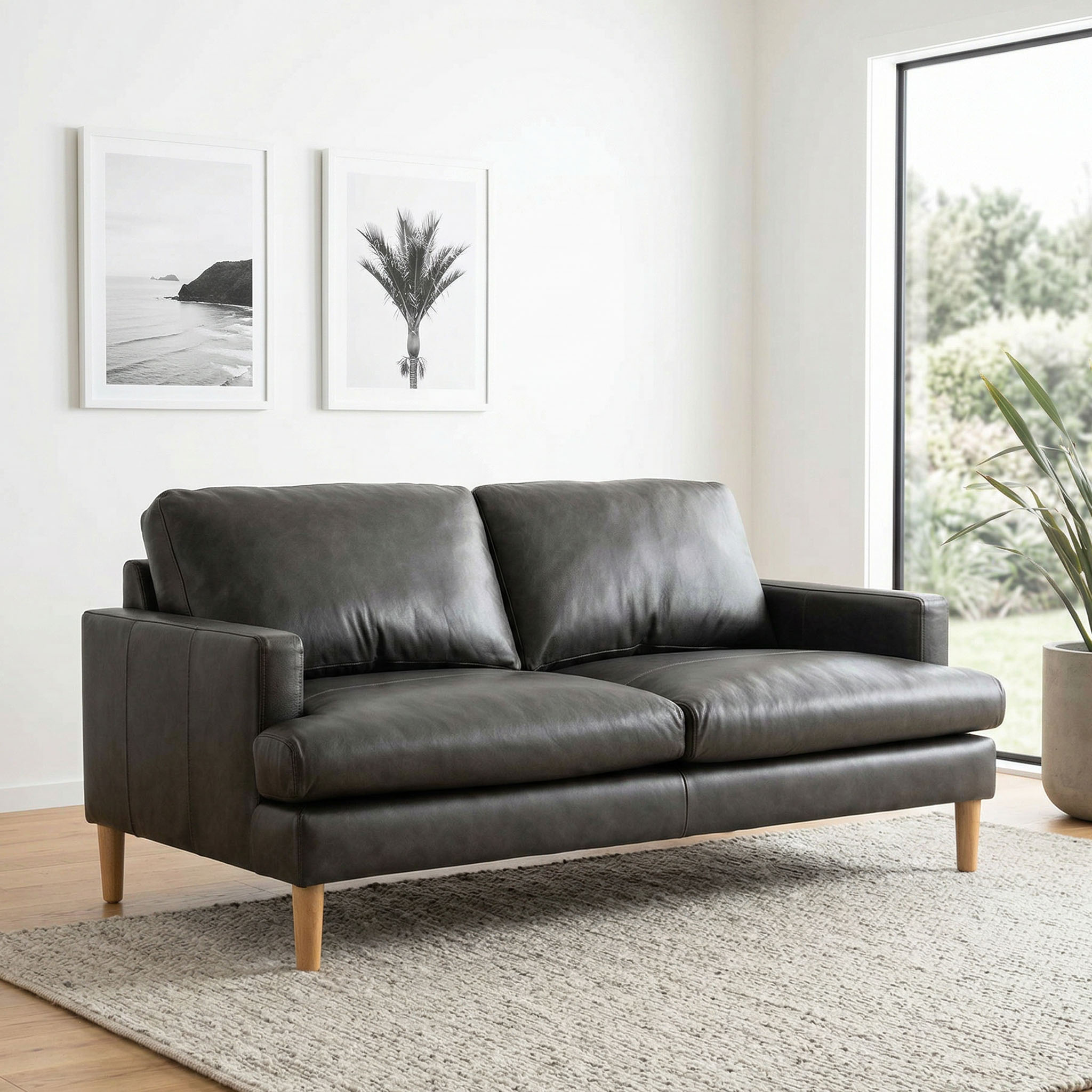 Brooklyn 2 Seater Leather Sofa, Black