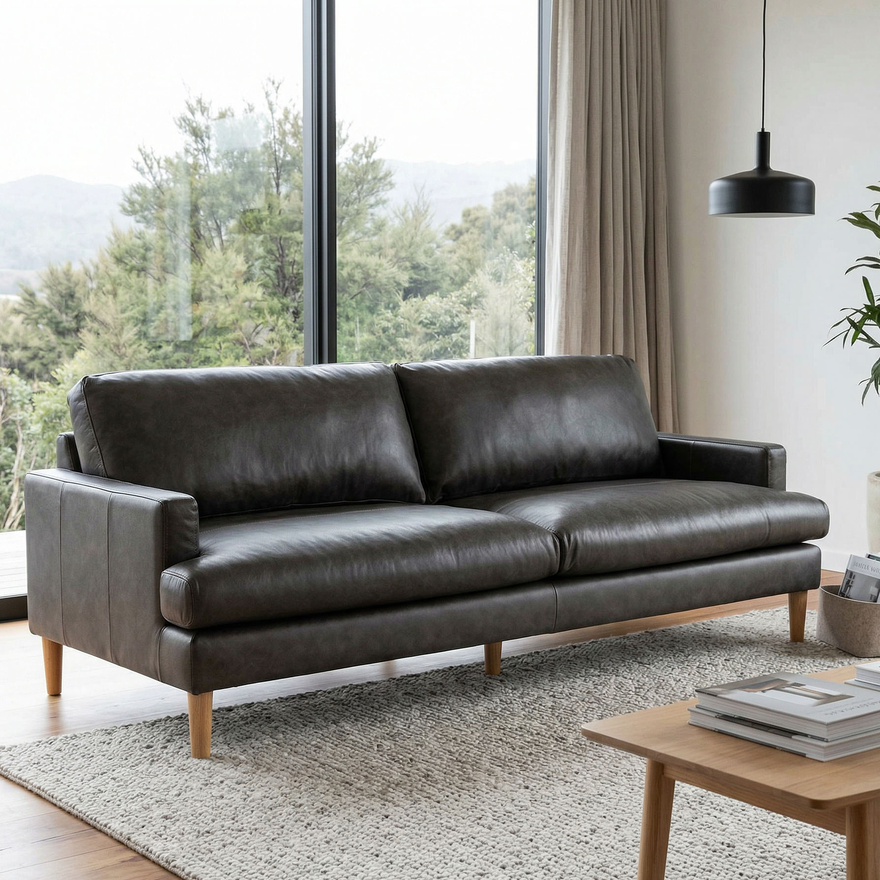 Brooklyn 3 Seater Leather Sofa, Black