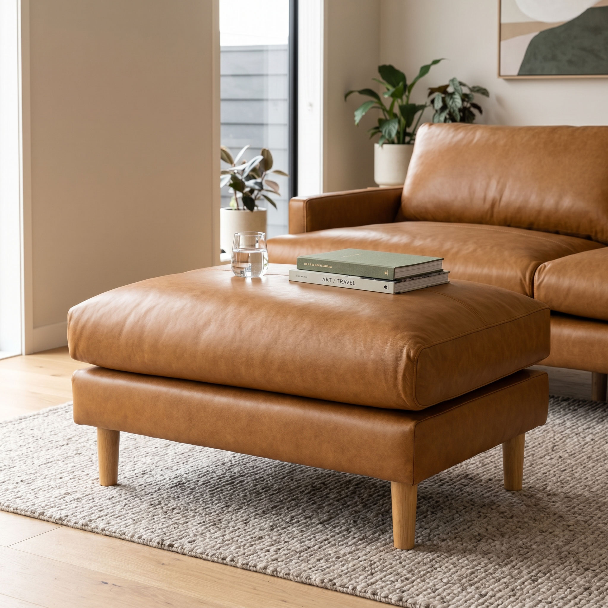 Brooklyn Ottoman Leather, Tan