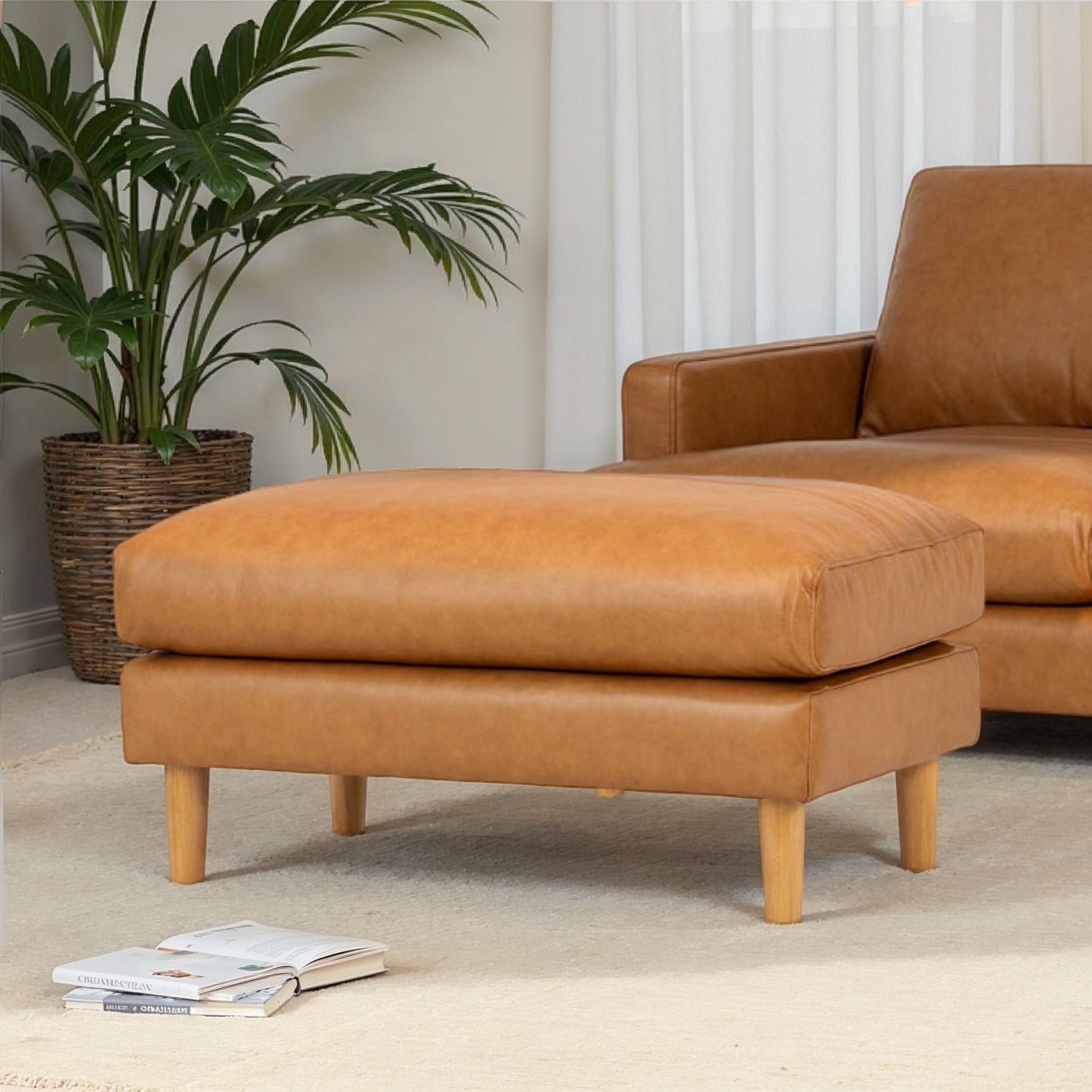 Brooklyn Ottoman Leather, Tan