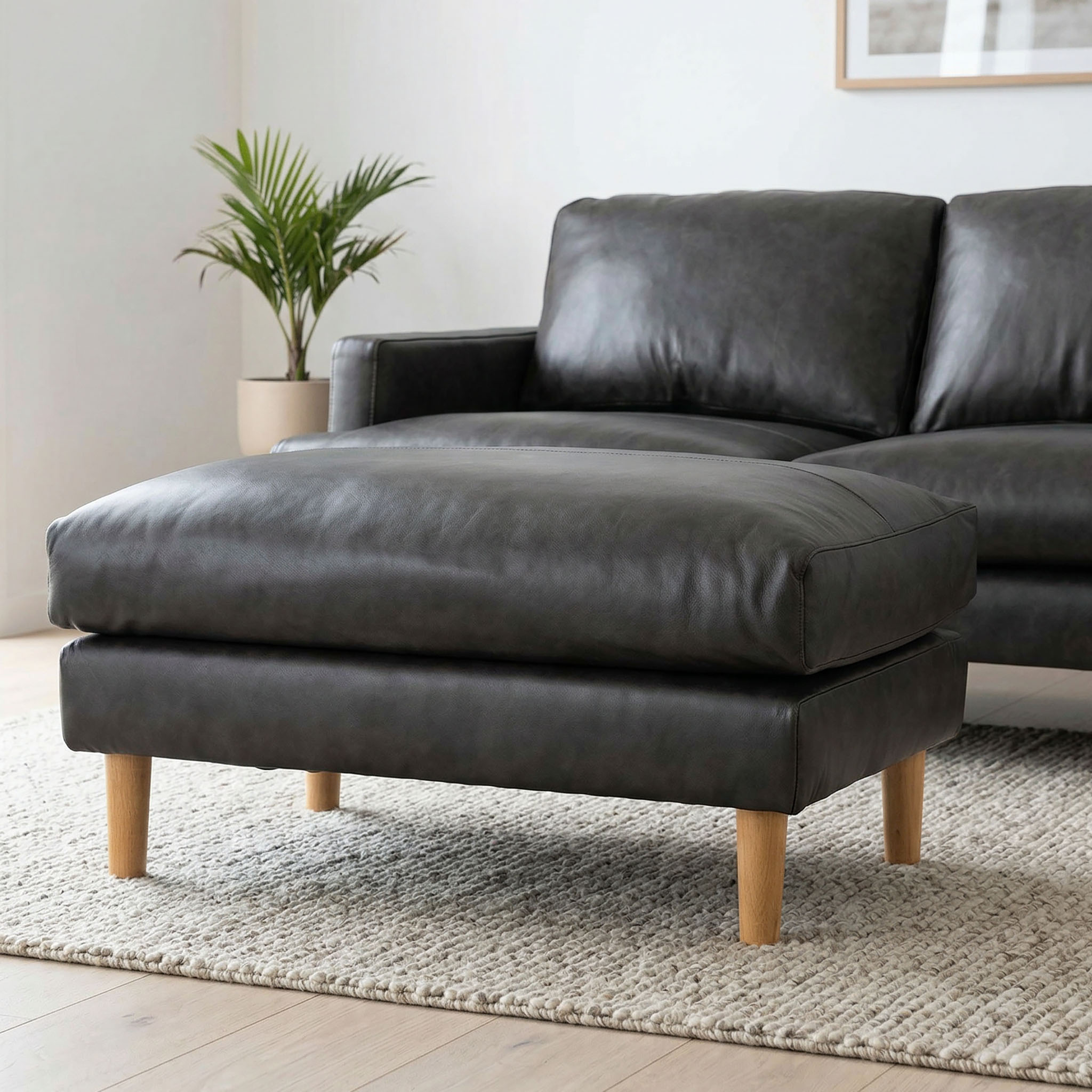 Brooklyn Ottoman Leather, Black