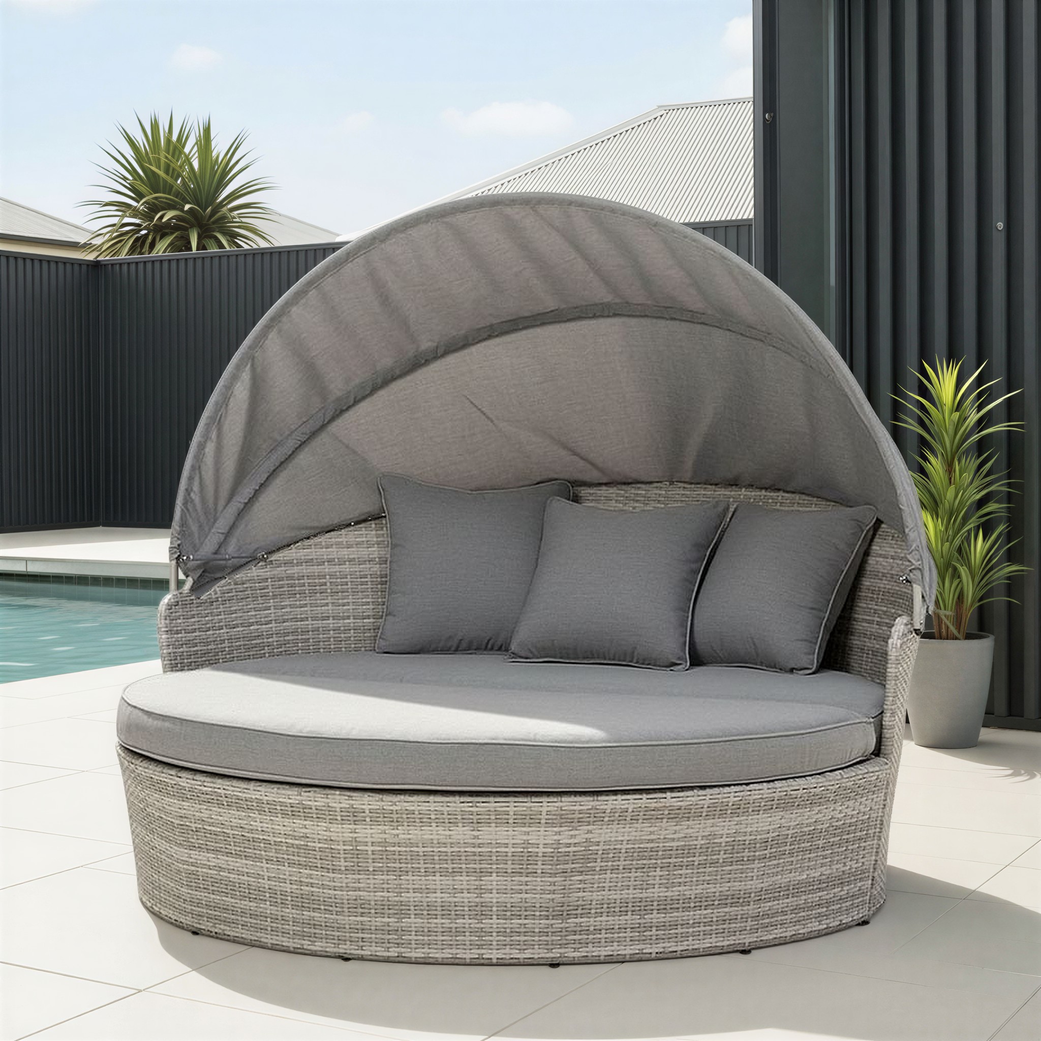 Capri Outdoor Daybed, Grey/White