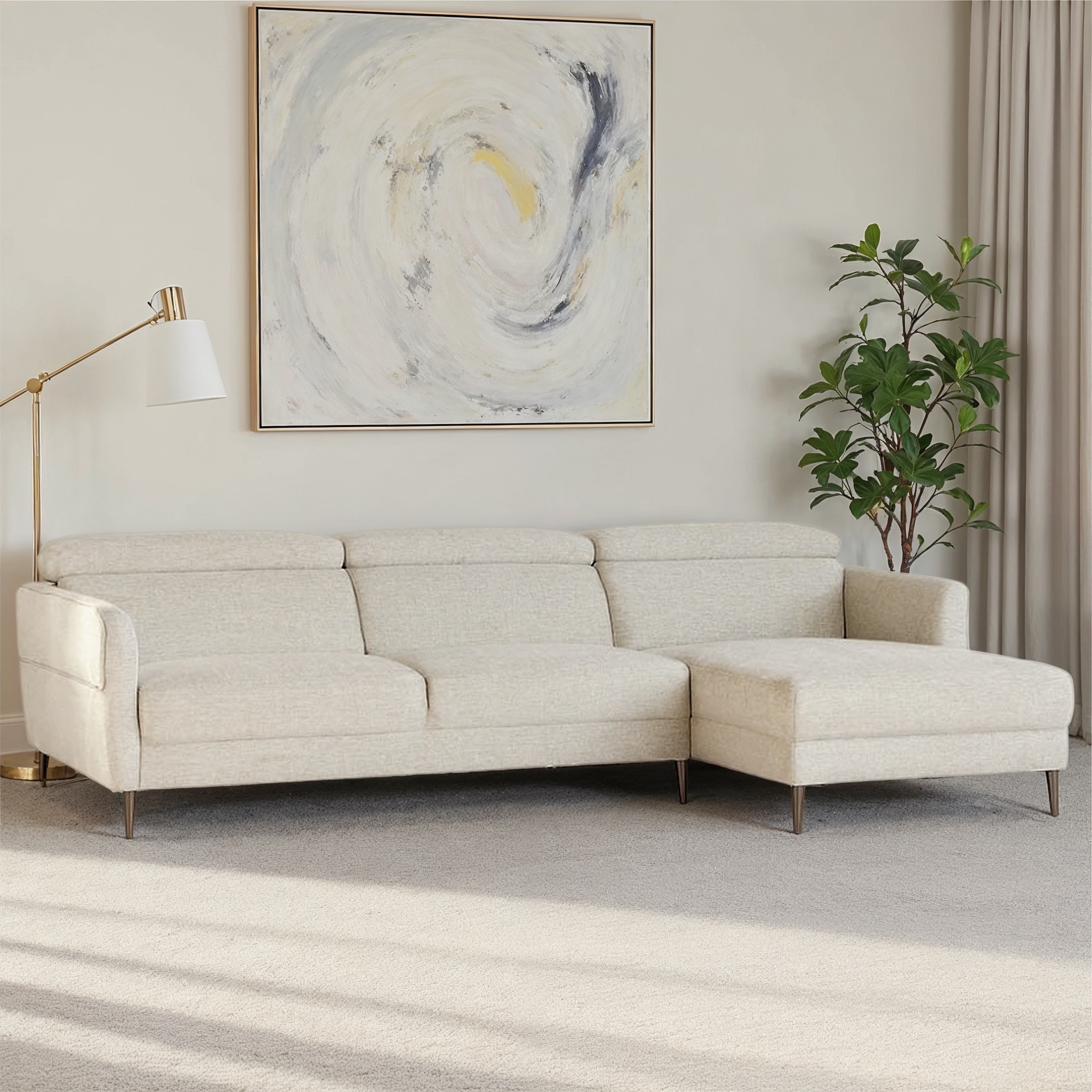 Kiera Chaise Sofa, Light Grey