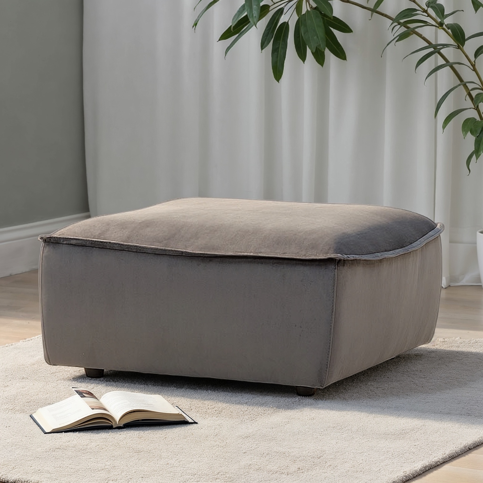 Dezi Velvet Modular Ottoman, Grey