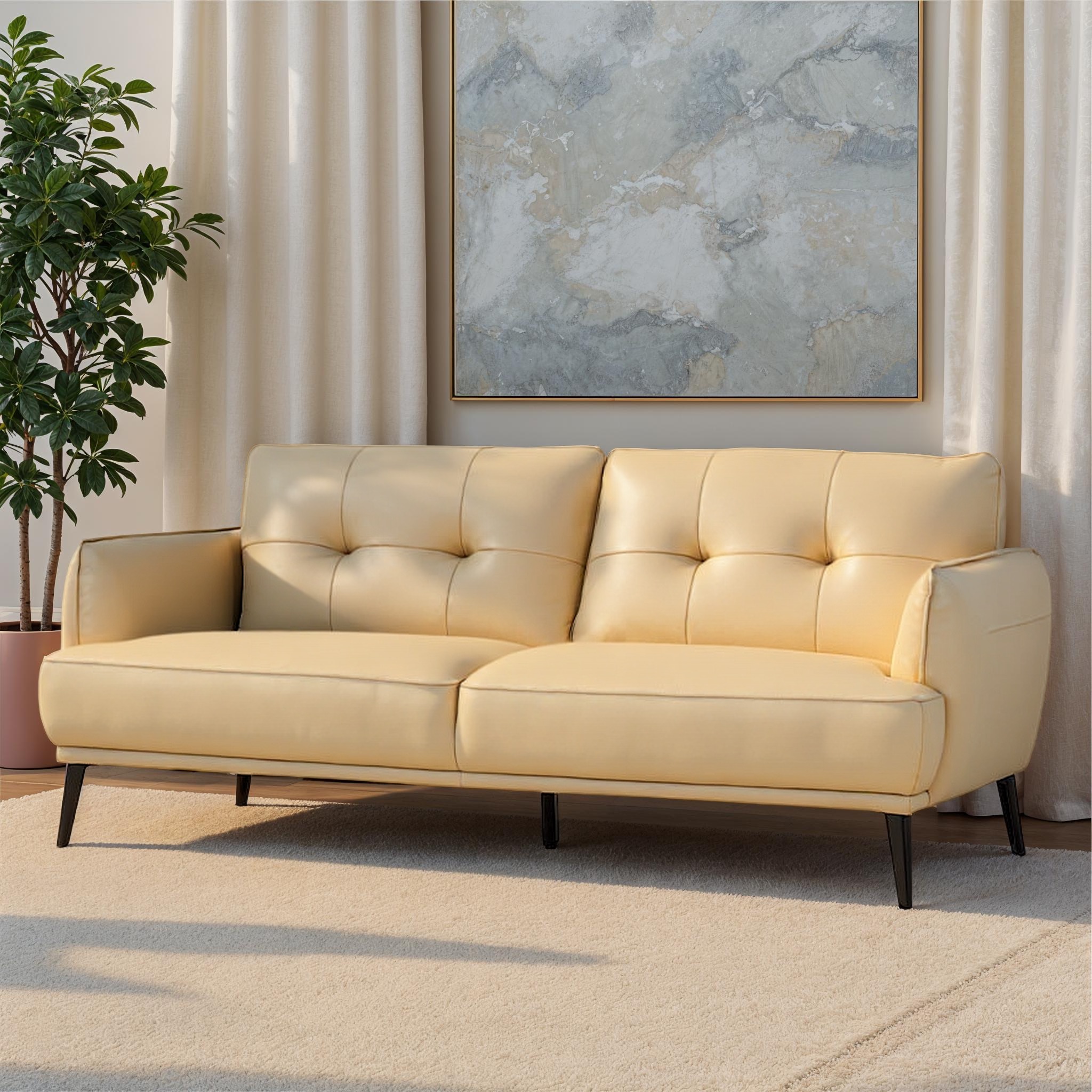 Athena 3 Seater Leather Sofa, Pebble