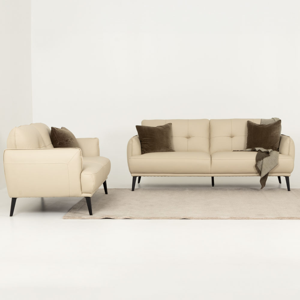 Athena 3 Seater Leather Sofa, Pebble