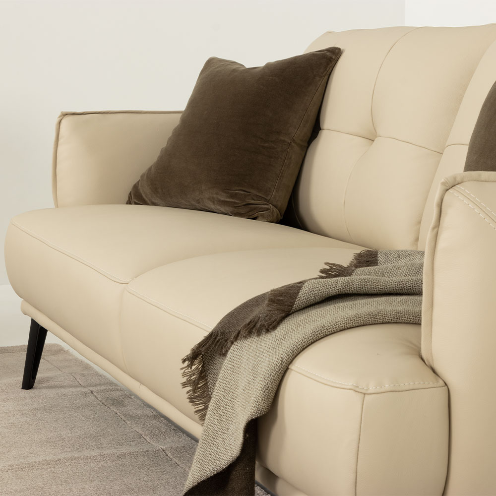 Athena 3 Seater Leather Sofa, Pebble