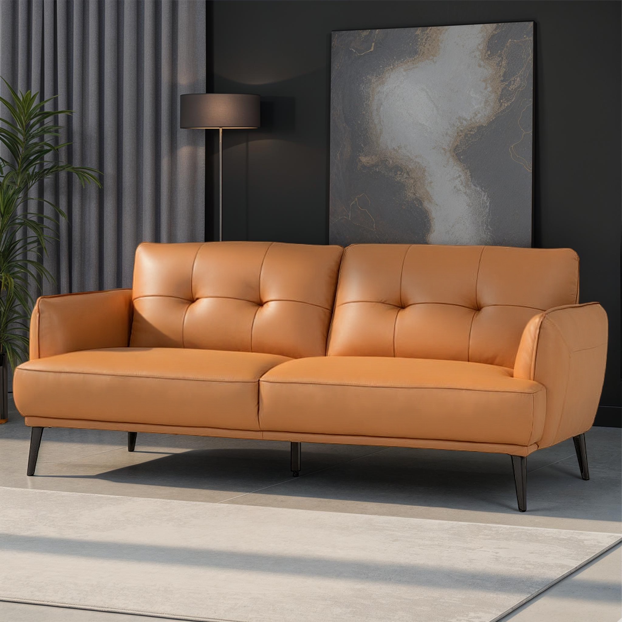 Athena 3 Seater Leather Sofa, Tan