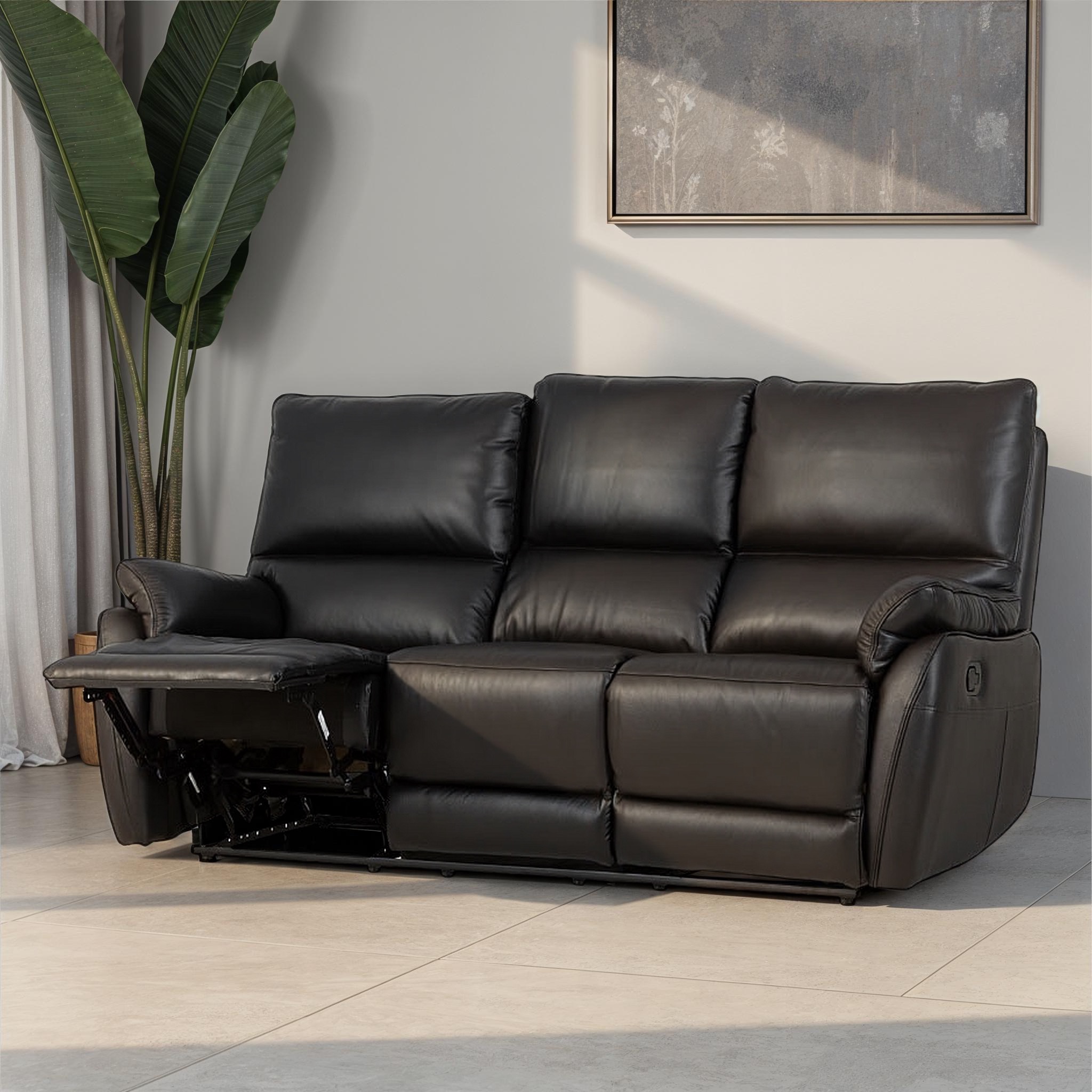 Hayley 3 Seater Leather Recliner, Black