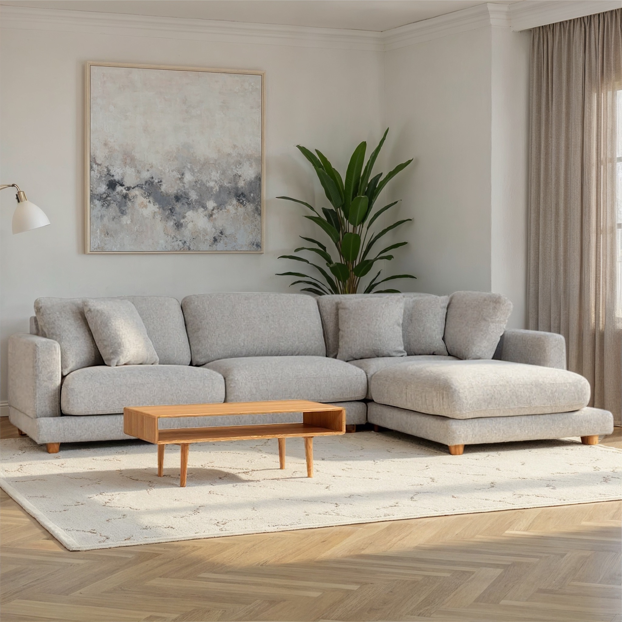 Ella Right Hand Facing Chaise Sofa, Light Grey