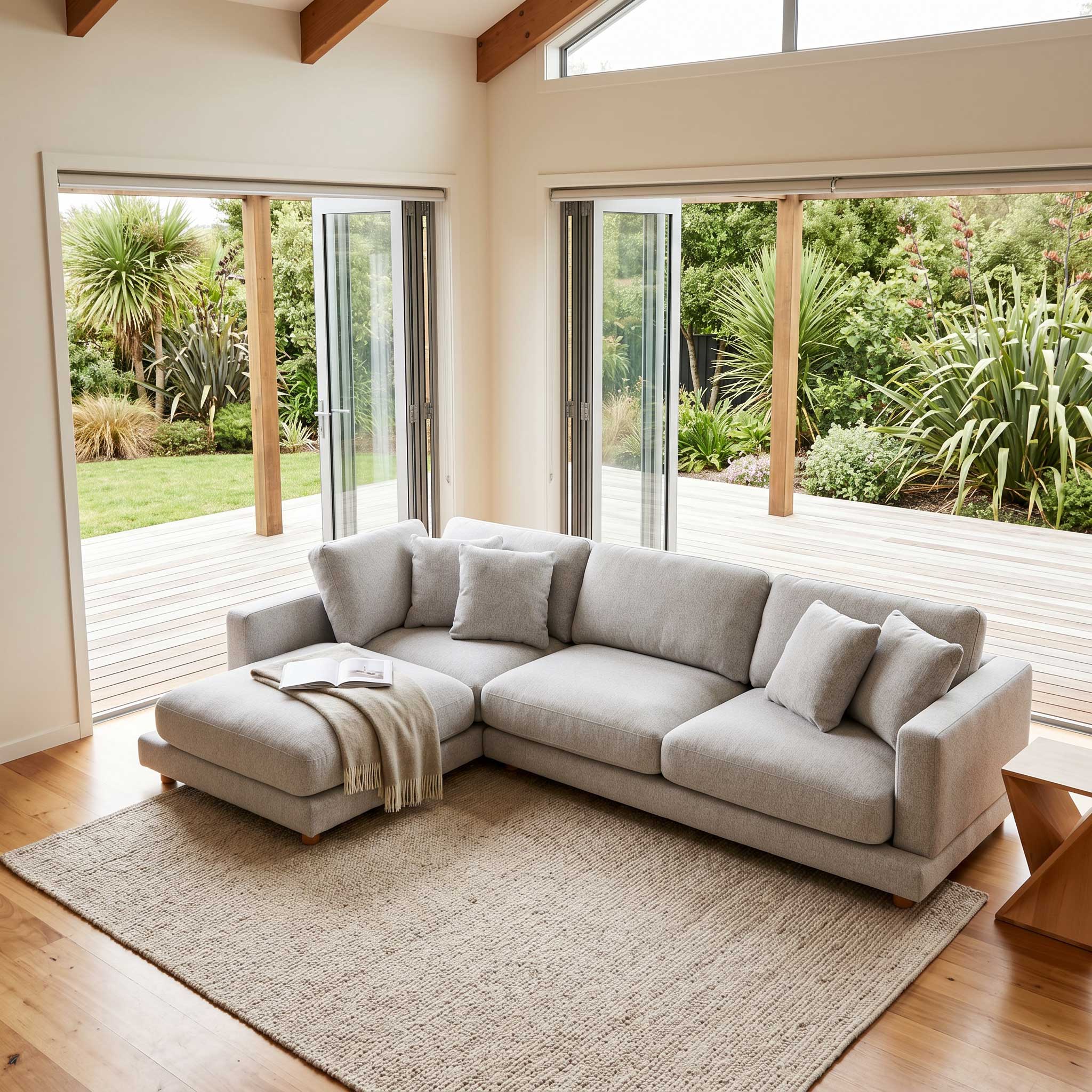 Ella Left Hand Facing Chaise Sofa, Light Grey