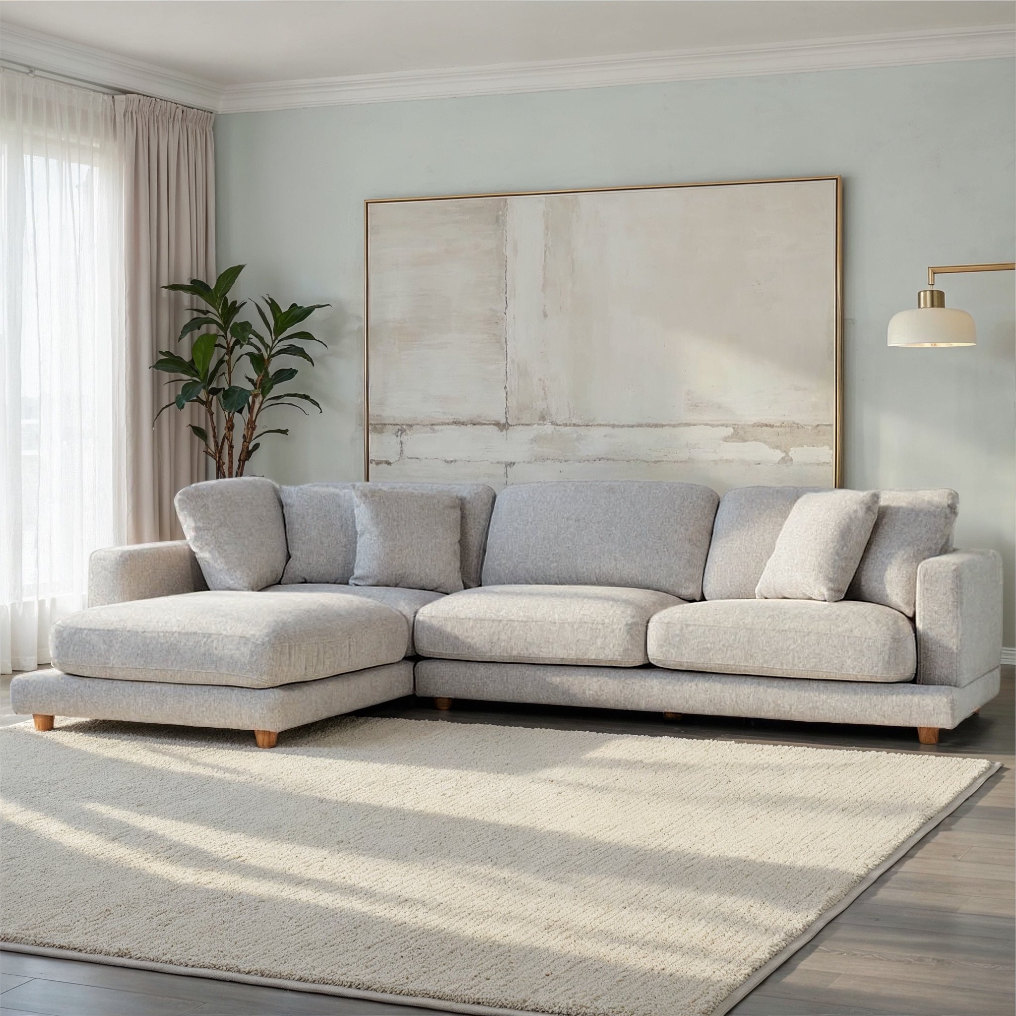 Ella Left Hand Facing Chaise Sofa, Light Grey