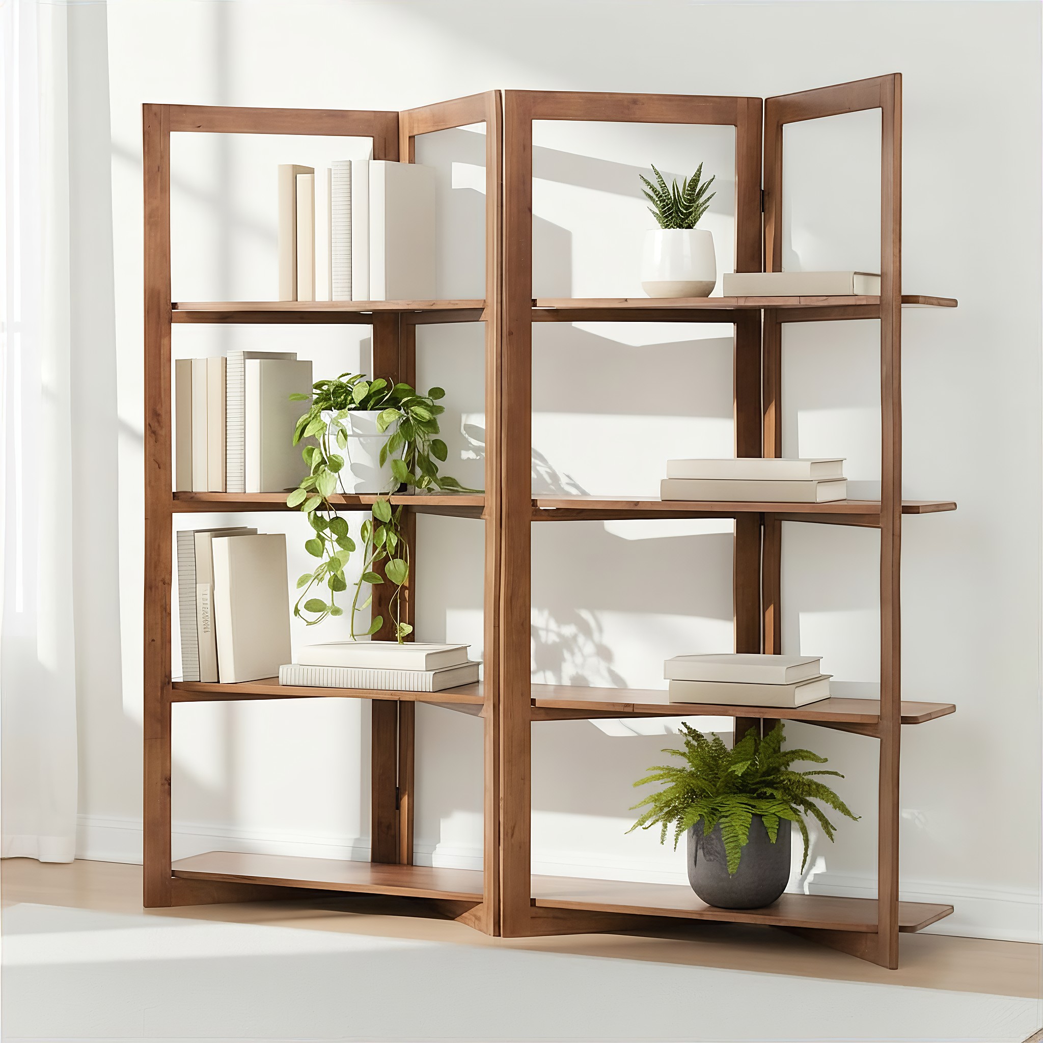 Woodwall Room Divider With Shelves, Dark