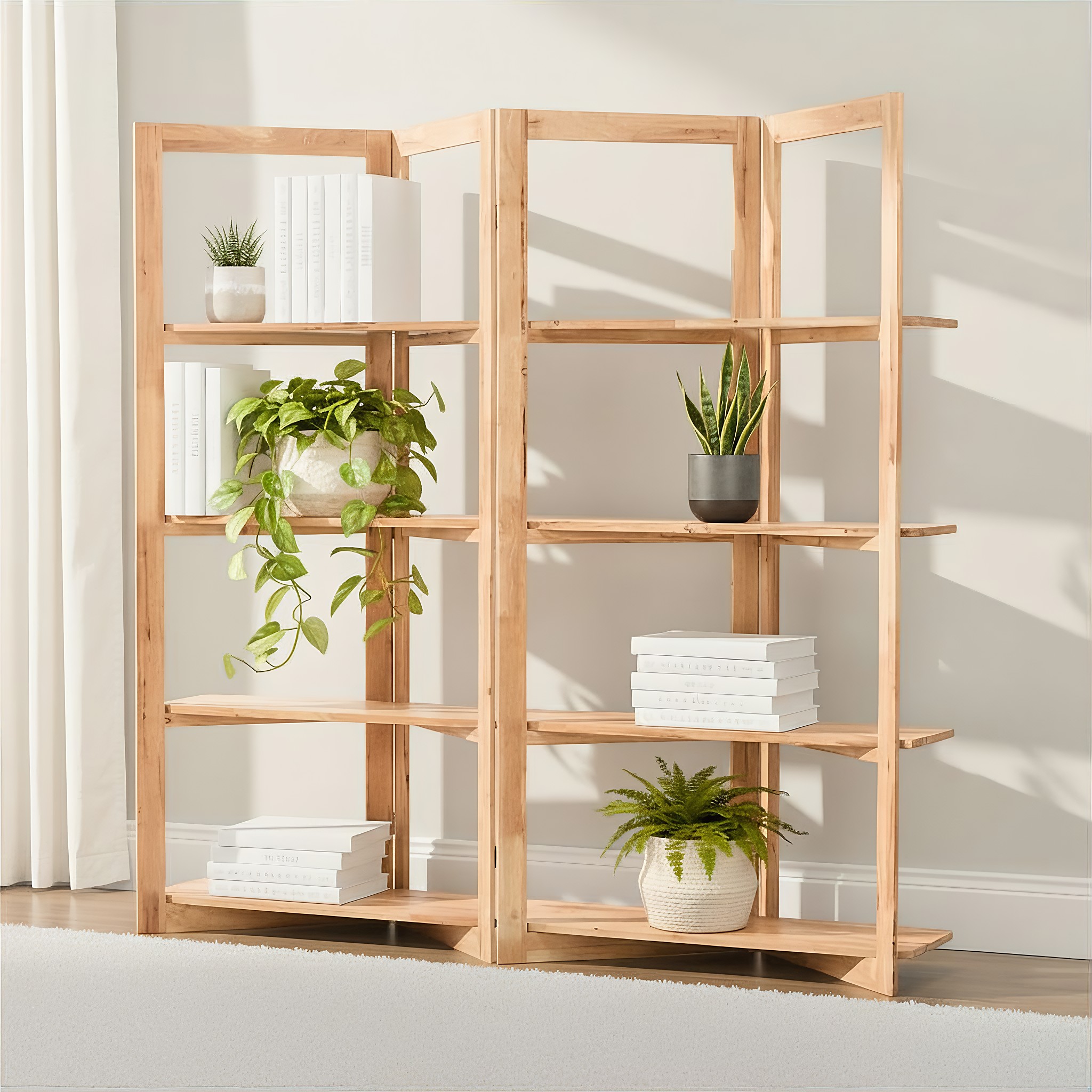 Woodwall Room Divider With Shelves, Light