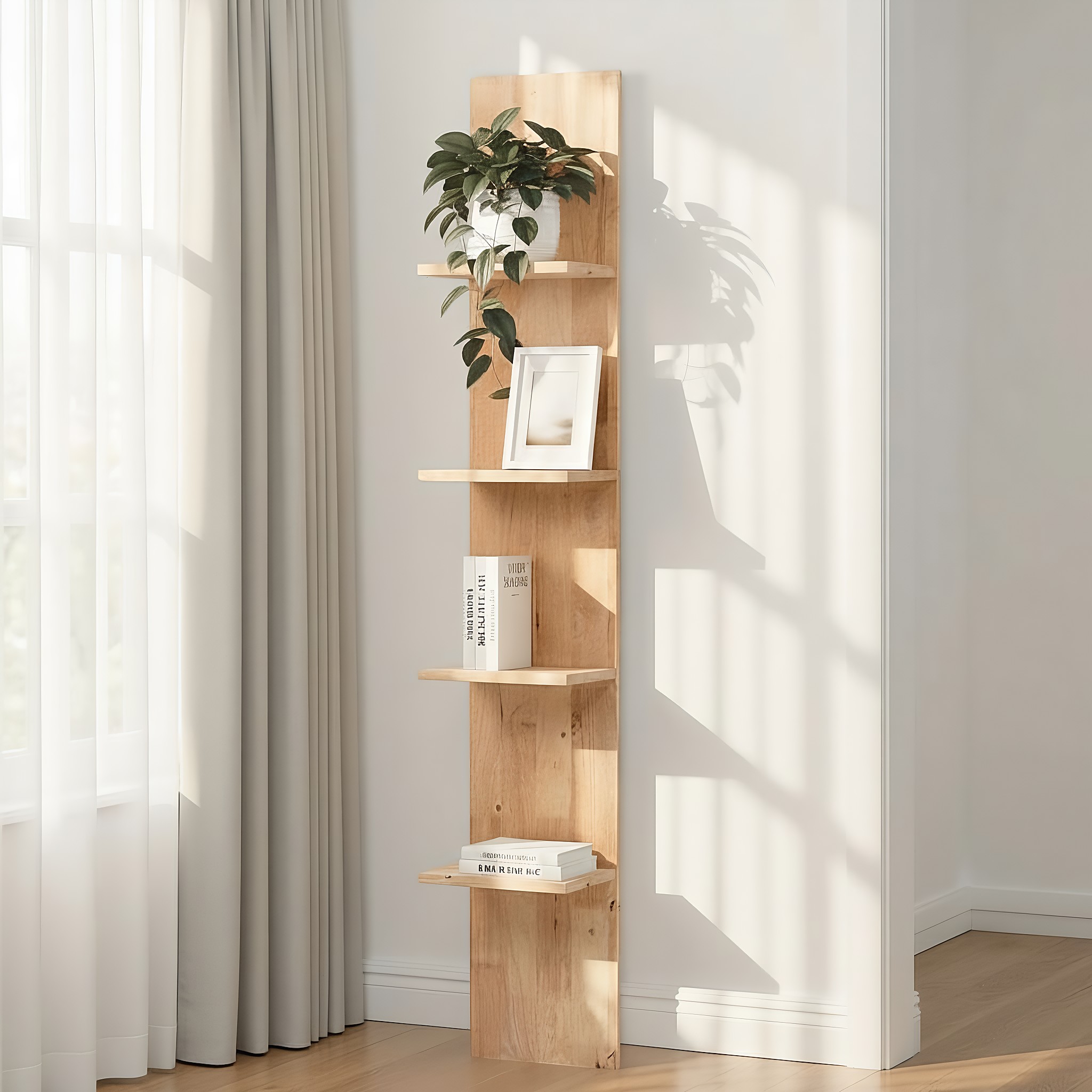 Woodwall Ladder Bookshelf, Light
