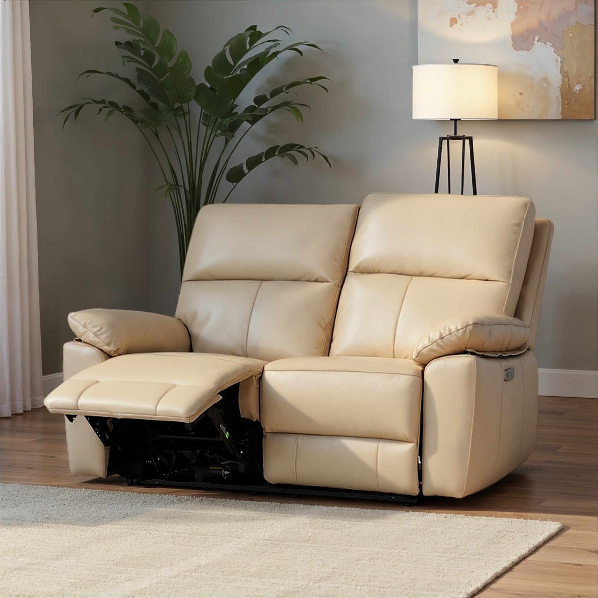 Gracey 2 Seater Leather Electric Recliner Sofa, Light Grey