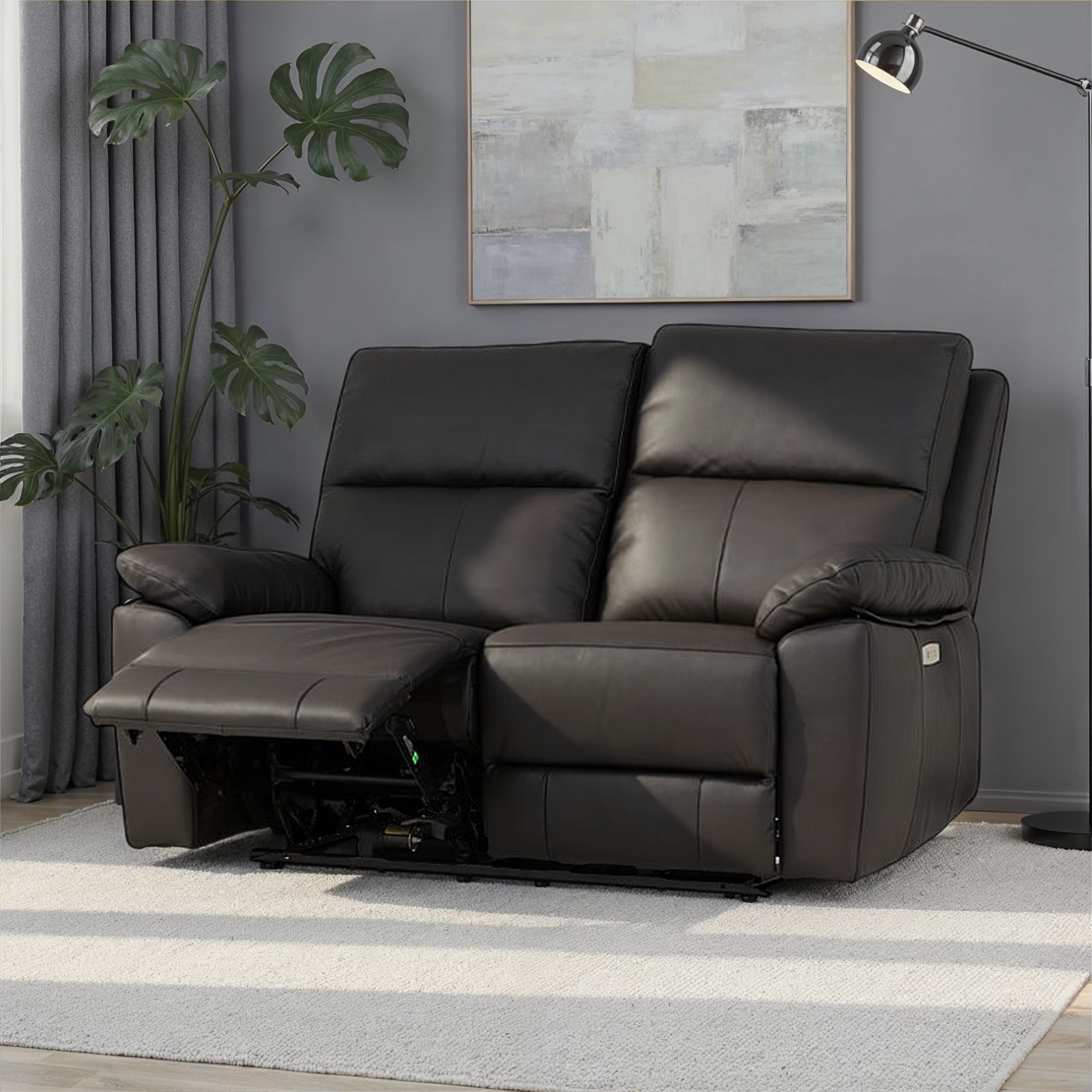 Gracey 2 Seater Leather Electric Recliner Sofa, Black
