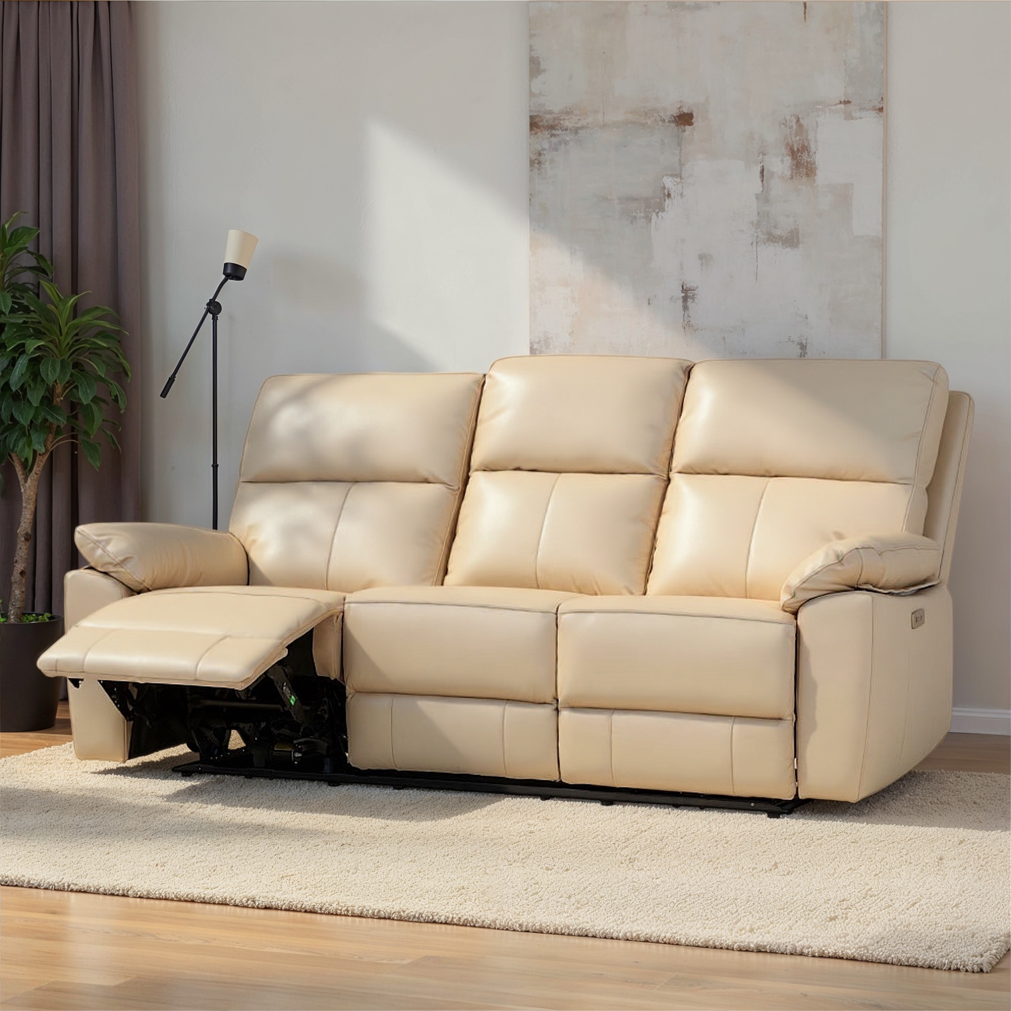 Gracey 3 Seater Leather Electric Recliner Sofa, Light Grey