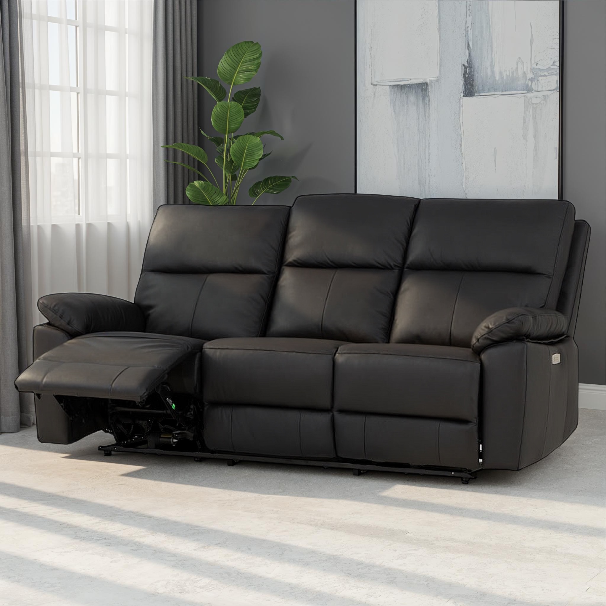 Gracey 3 Seater Leather Electric Recliner Sofa, Black