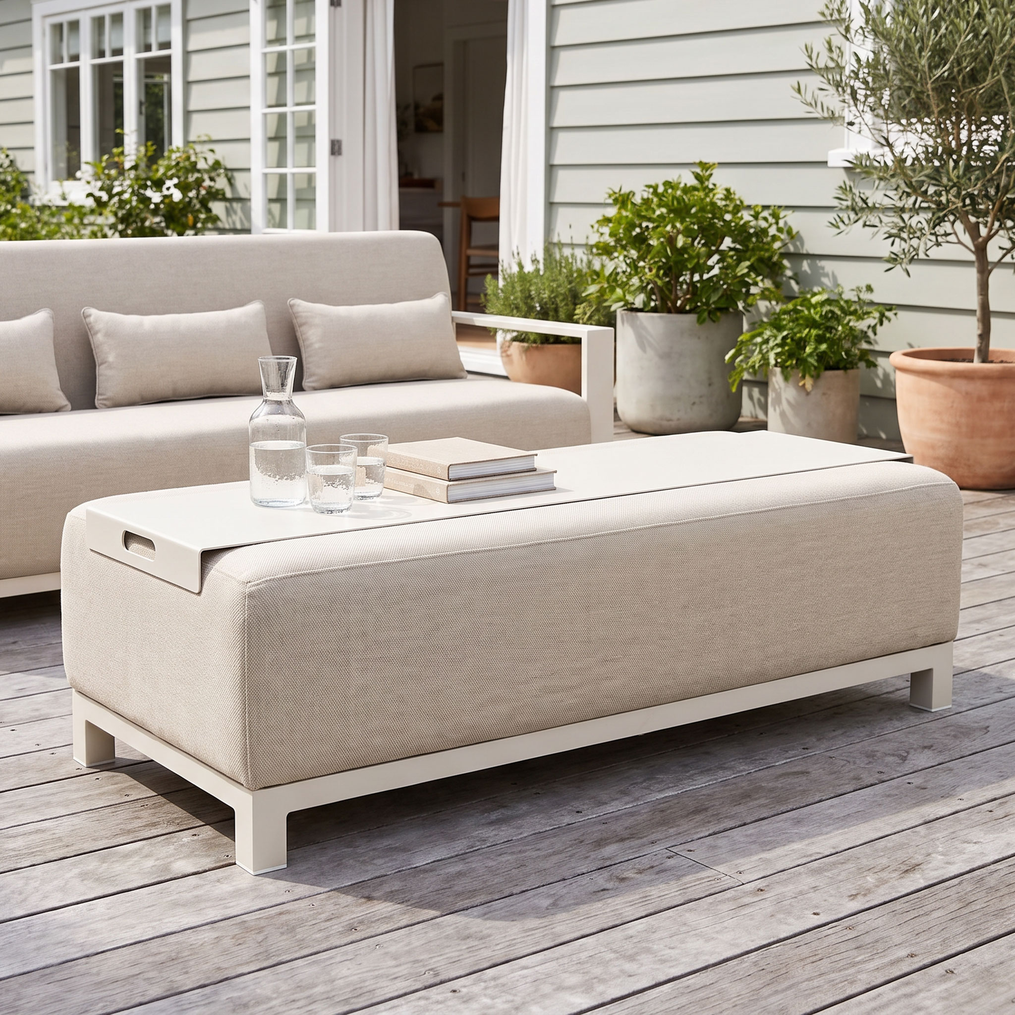 Cyprus Outdoor Coffee Table With Tray - W135, White
