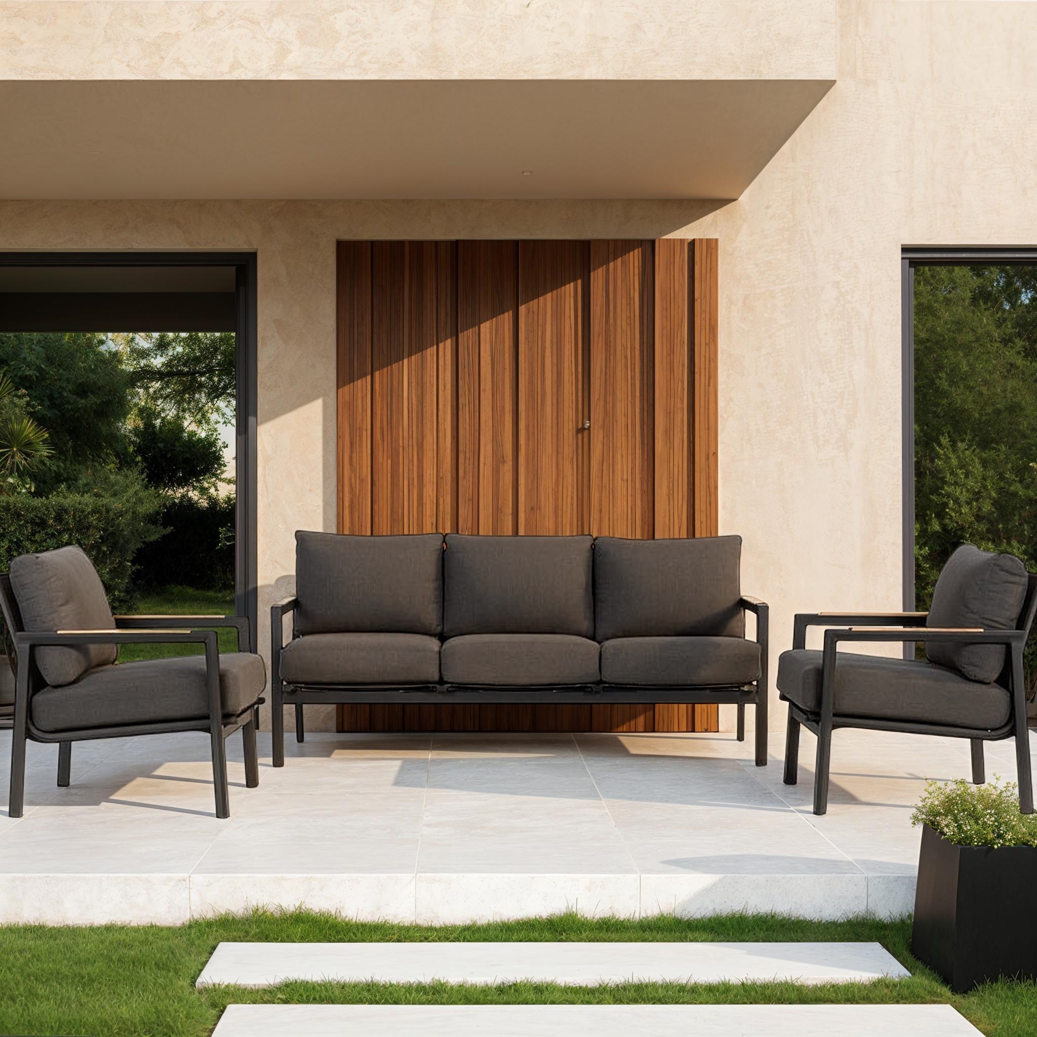 Isola Outdoor 3 Piece Lounge Set, Black