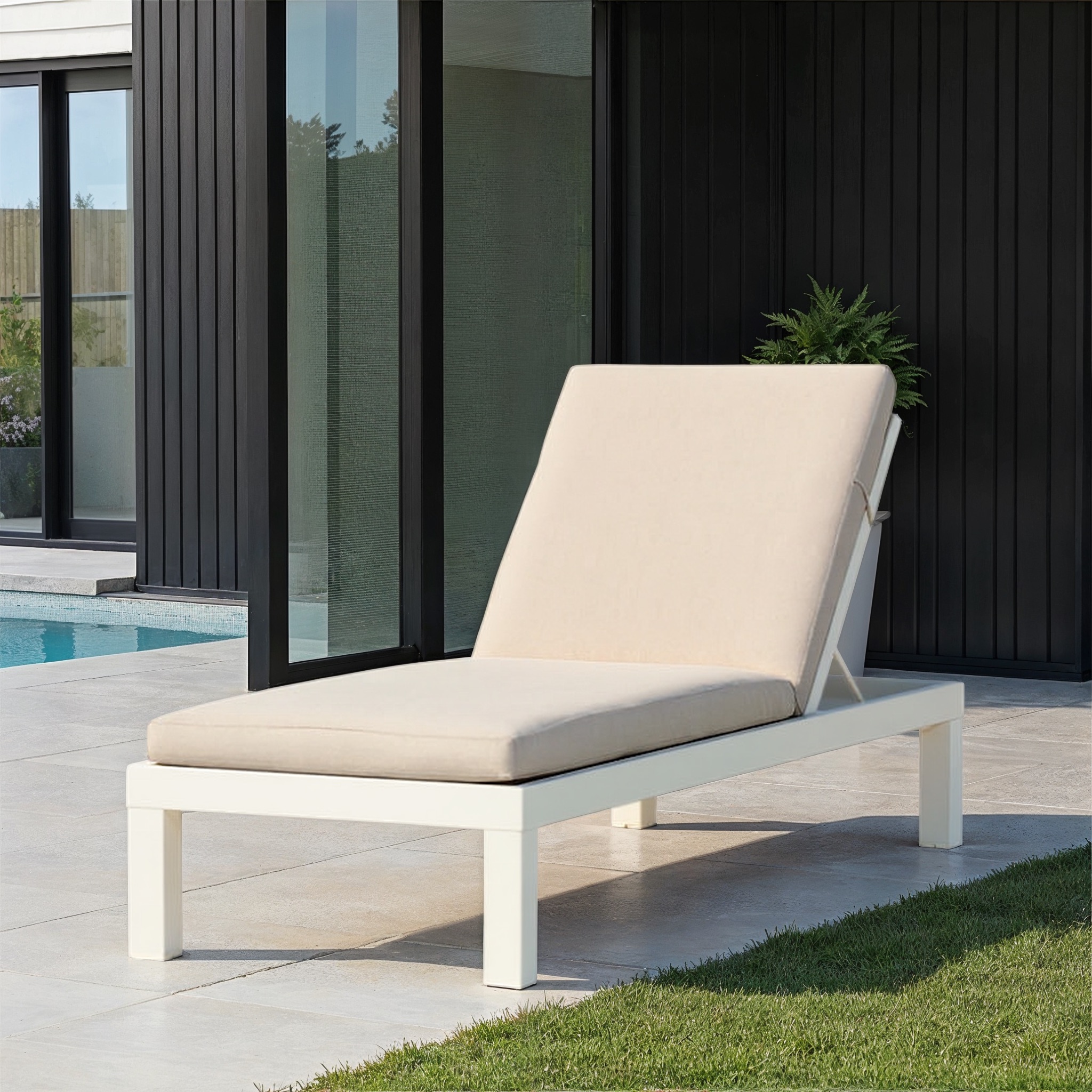 Venus Outdoor Sunlounger With Cushion, White