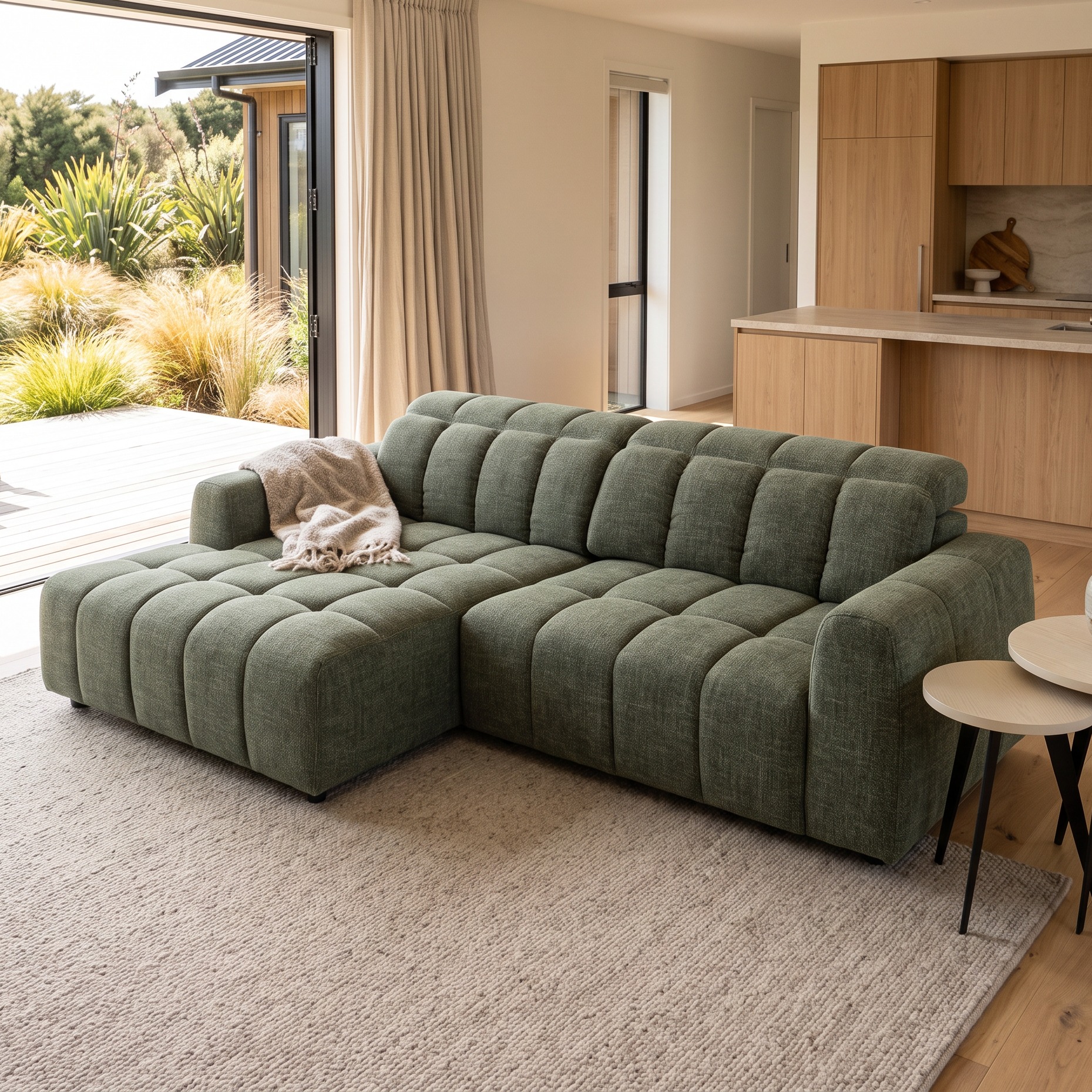 Verity Left Hand Facing Chaise Sofa, Green