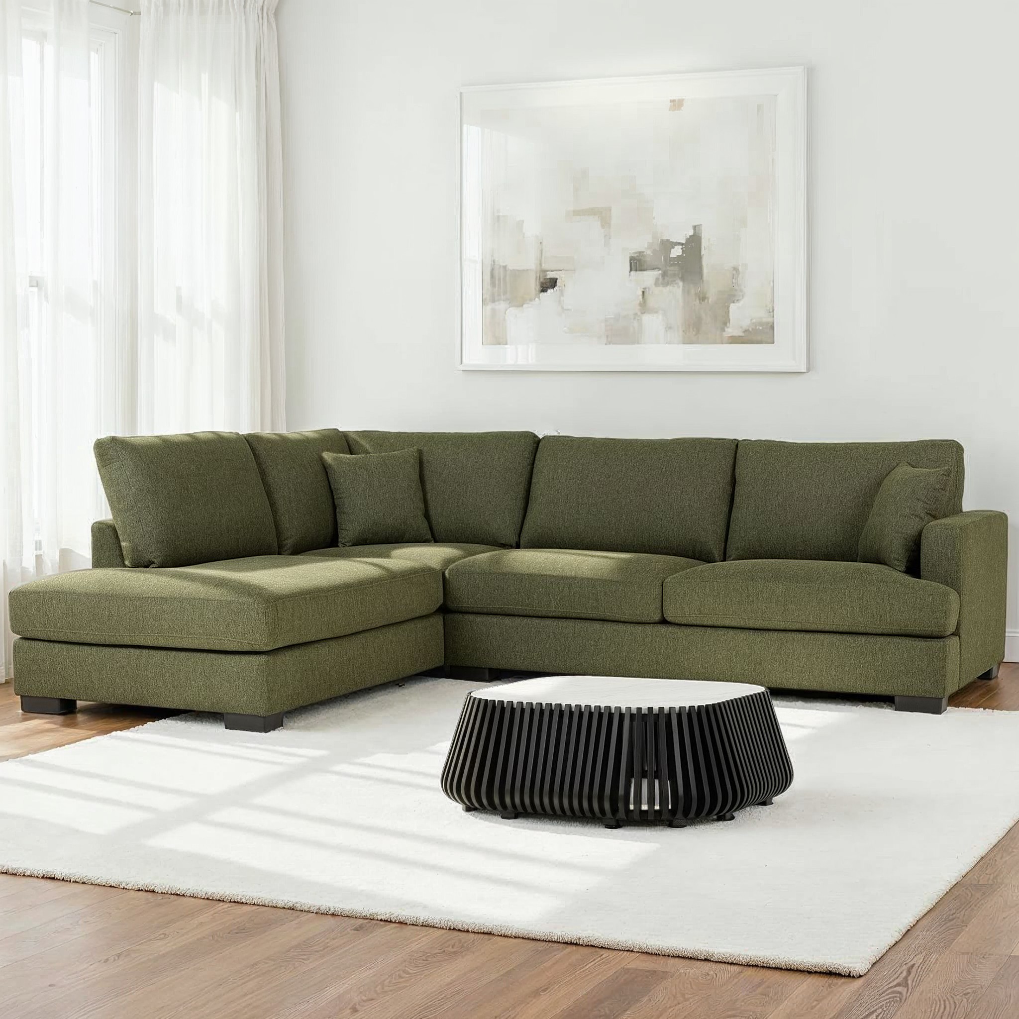 Milana 4 Seater Corner Chaise Left Hand Facing, Green