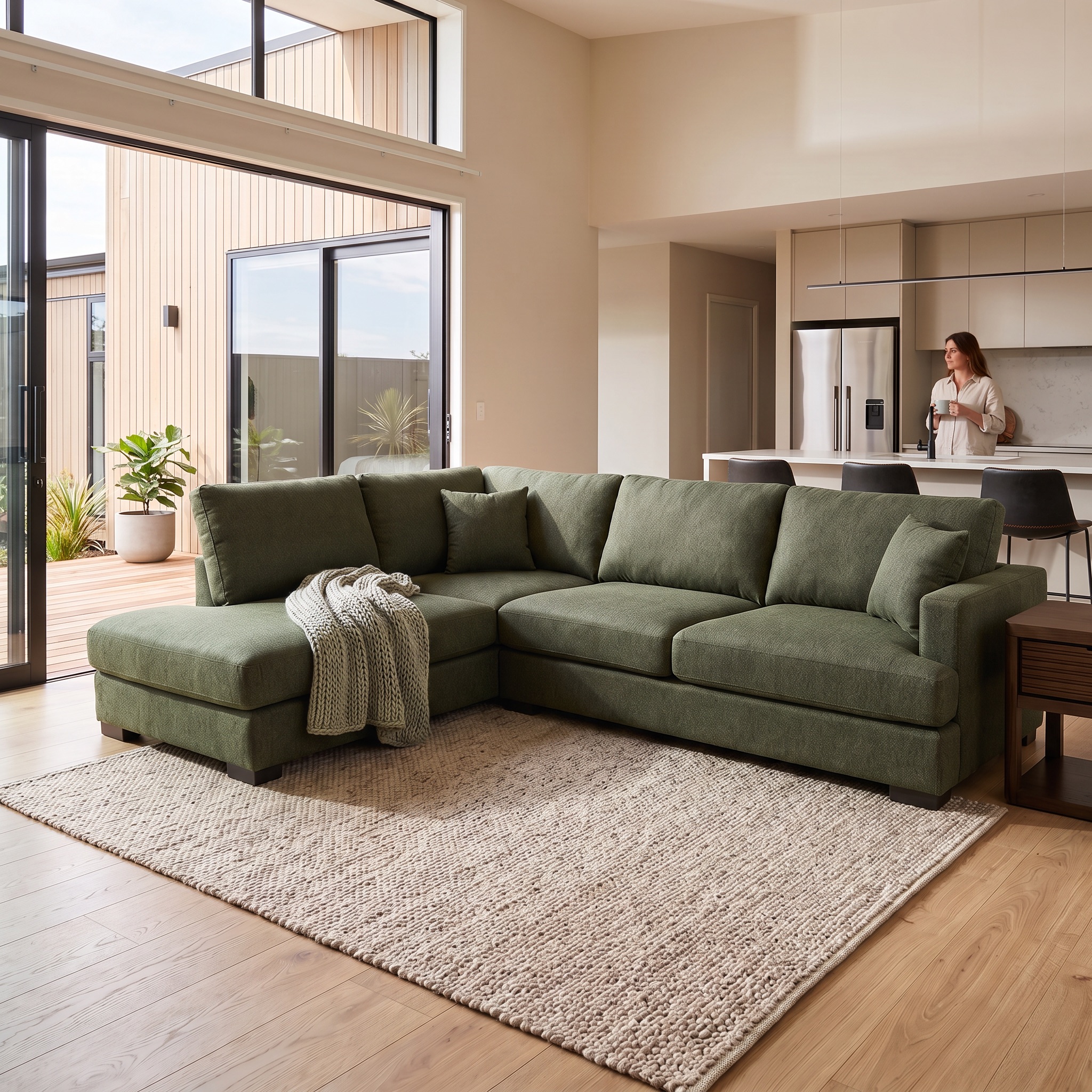 Milana 4 Seater Corner Chaise Left Hand Facing, Green
