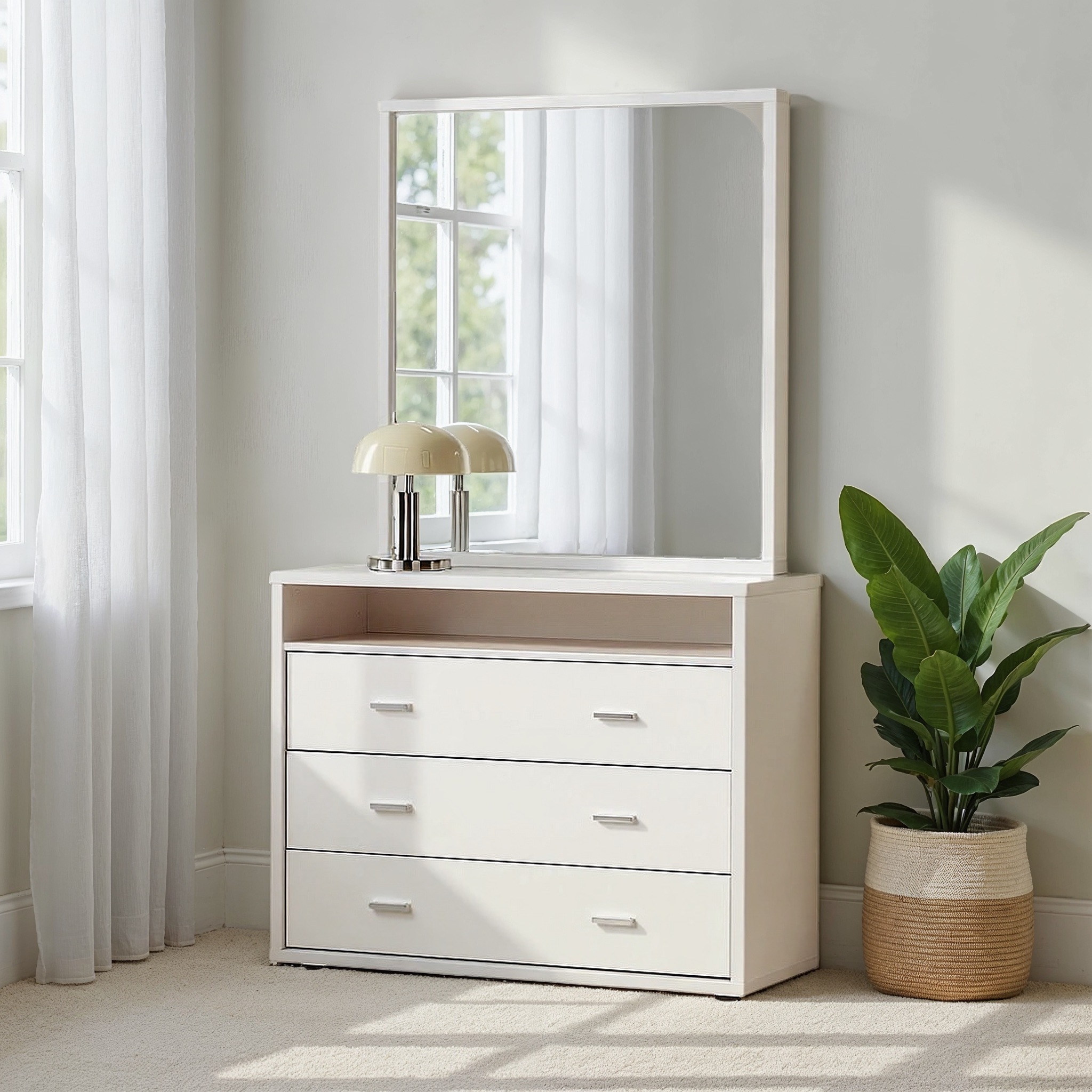 Alfie Lowboy & Dresser Mirror, White