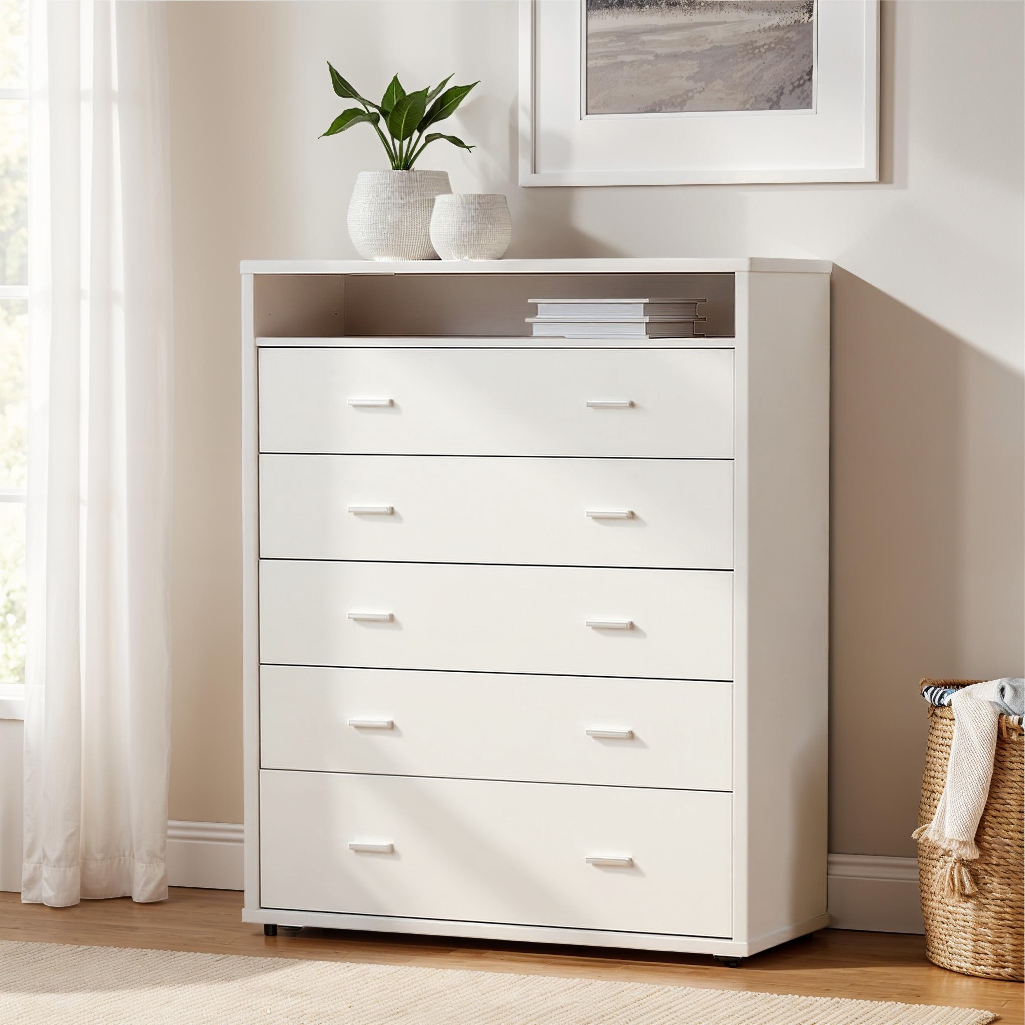 Alfie 5 Drawer Chest - W100, White