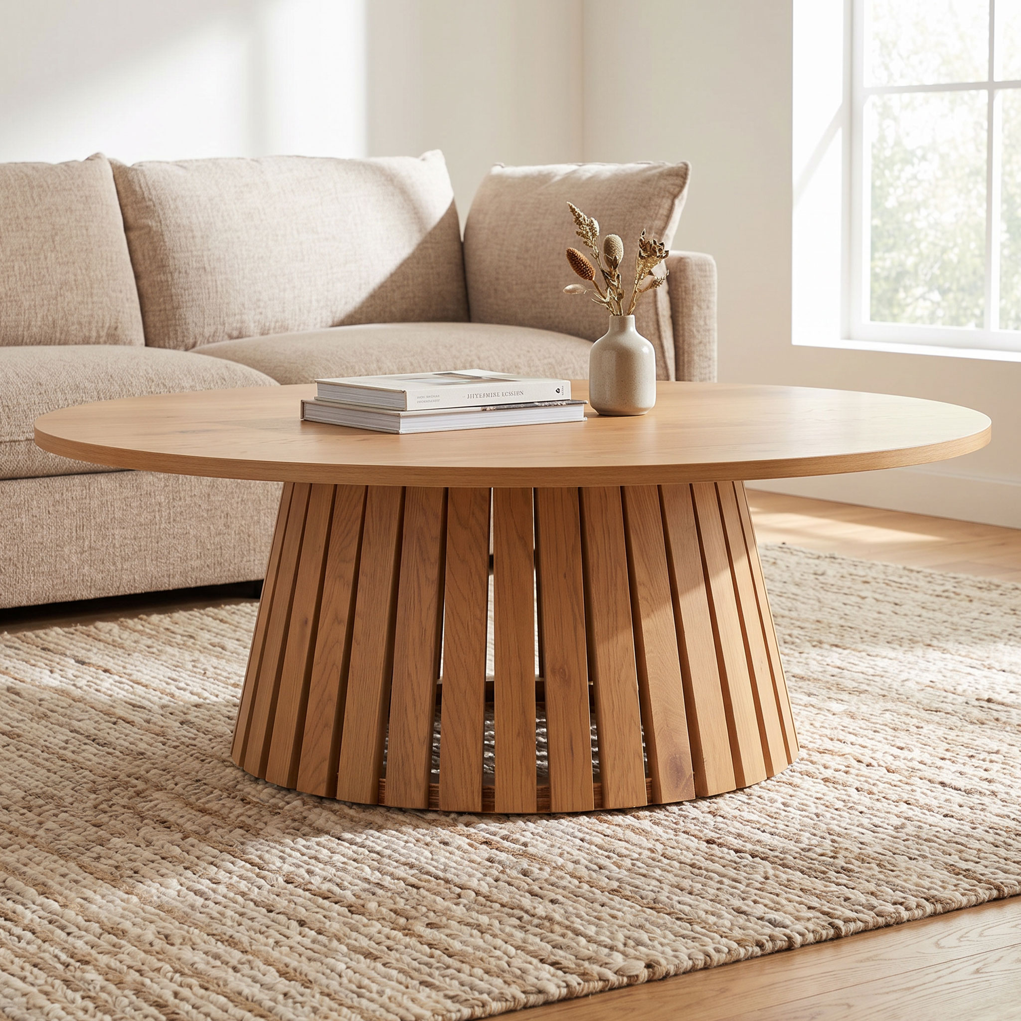 Ambrose Round Coffee Table KD, Wild Oak