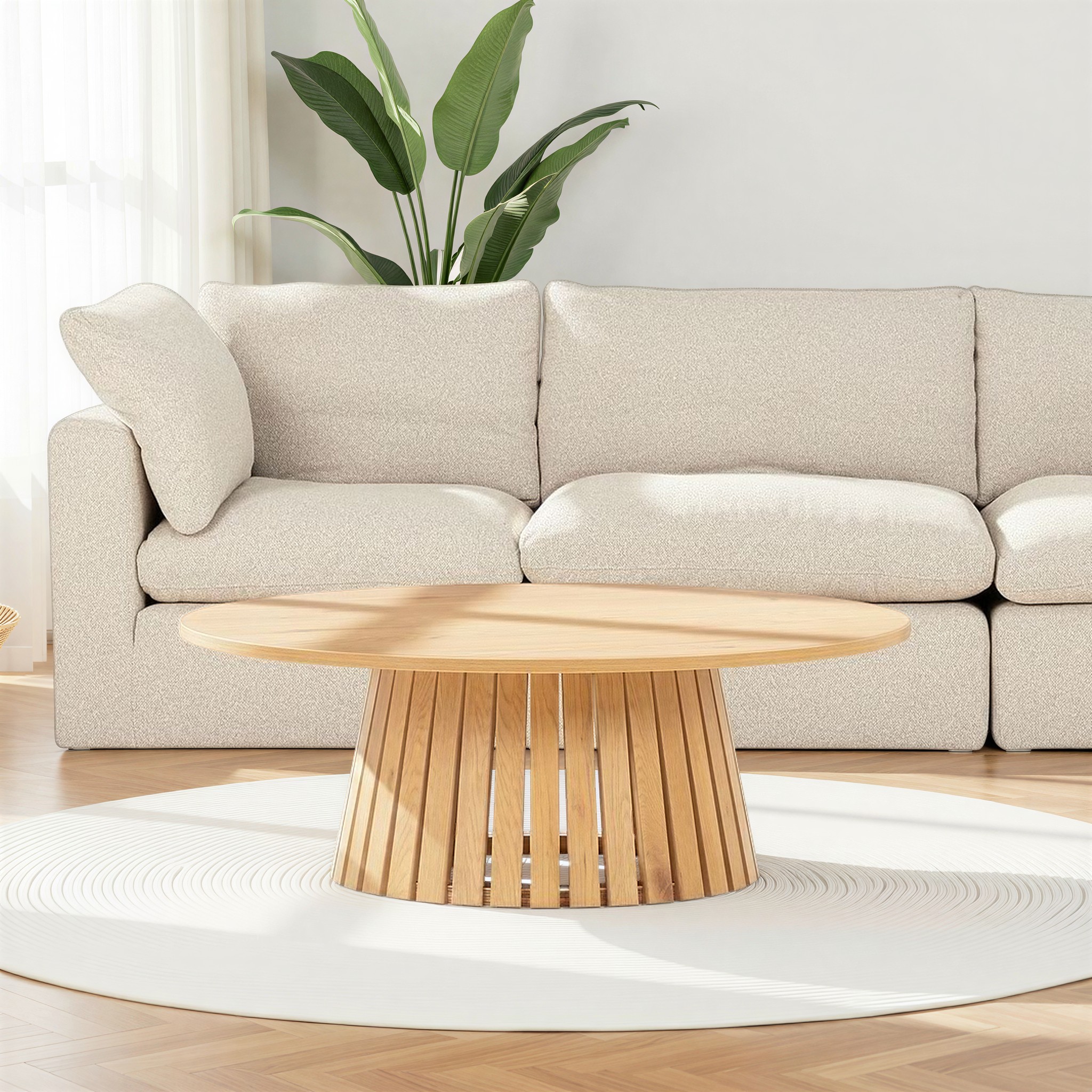 Ambrose Round Coffee Table KD, Wild Oak