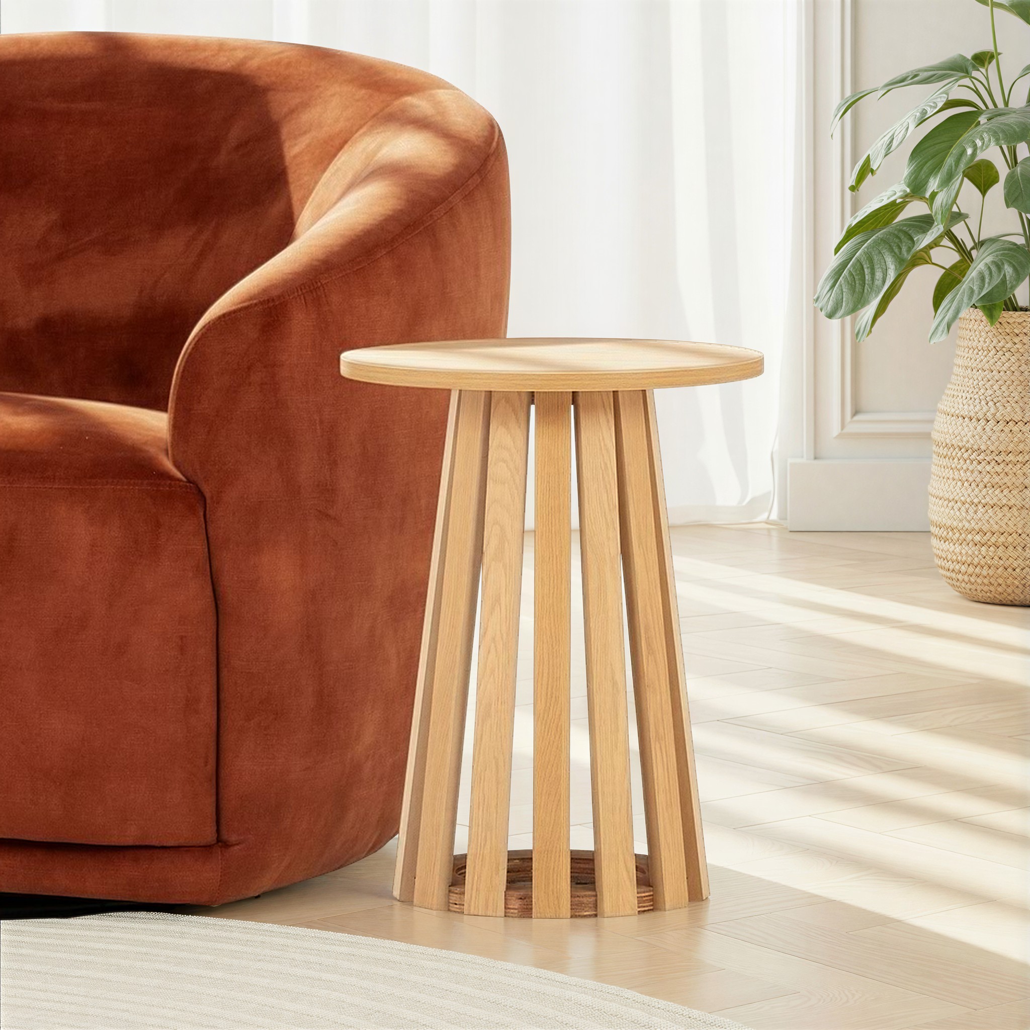 Ambrose Round Side Table KD, Wild Oak