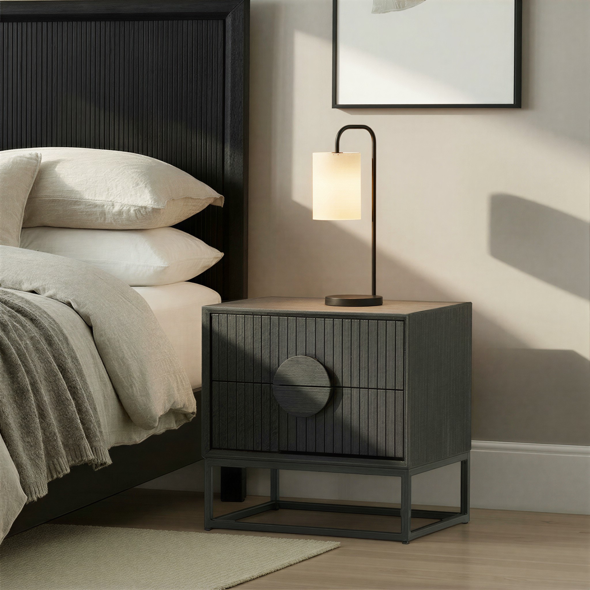 Anya 2 Drawer Bedside, Black