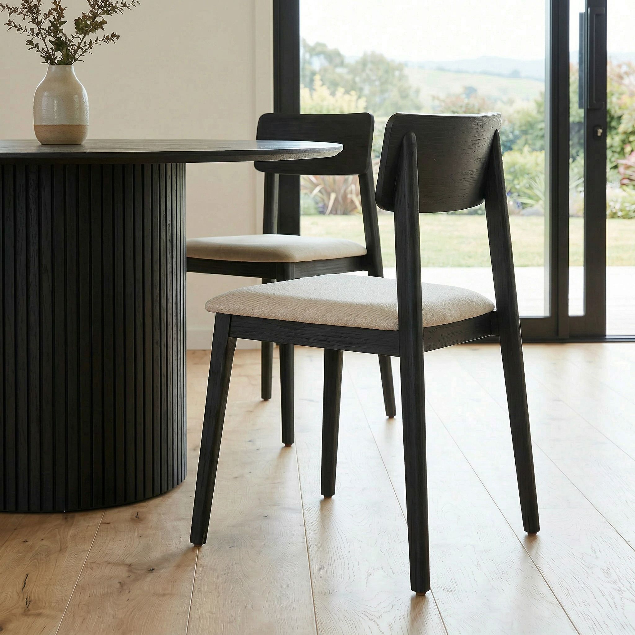 Anya Dining Chair With Fabric Seat, Black