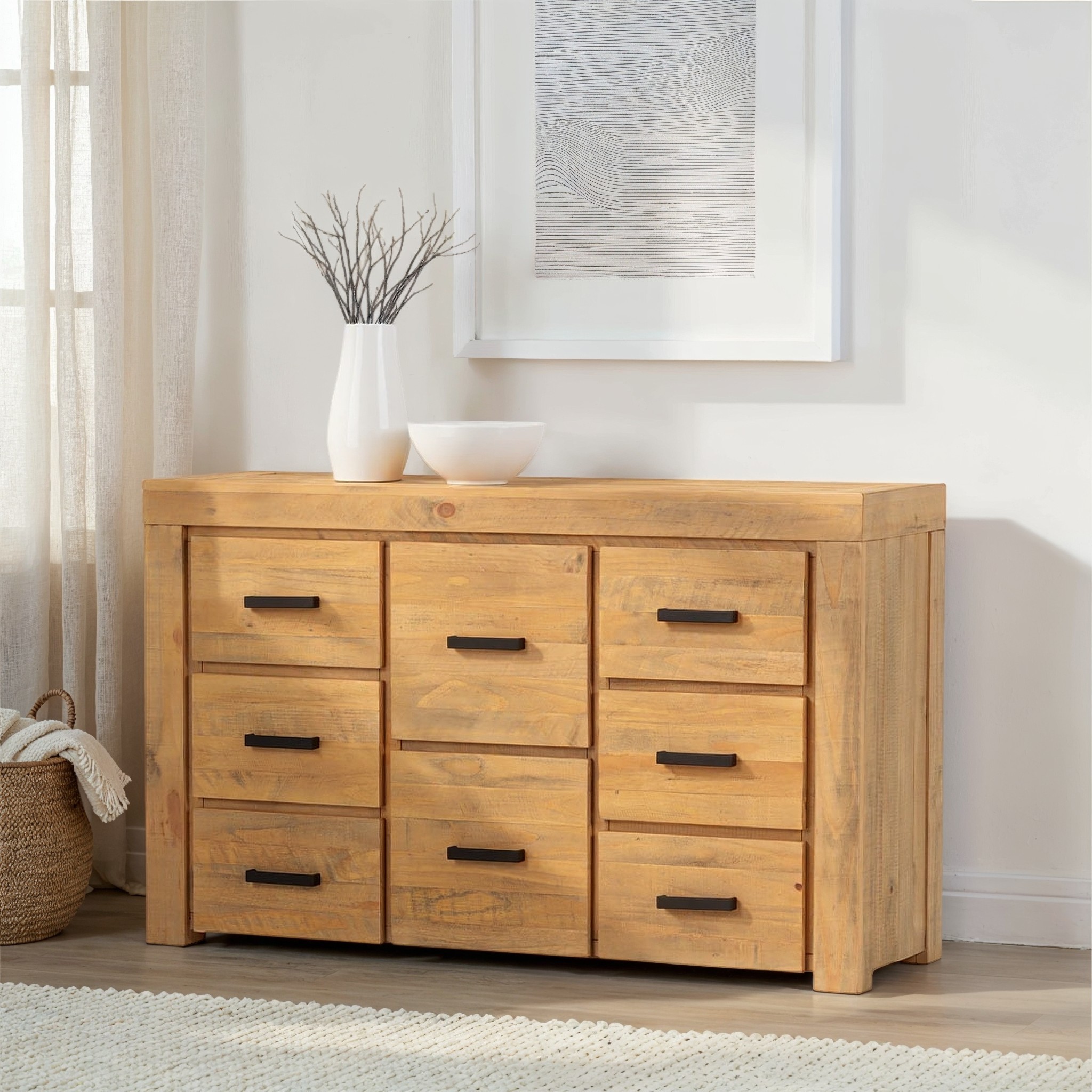 Sutton 8 Drawer Lowboy, Light