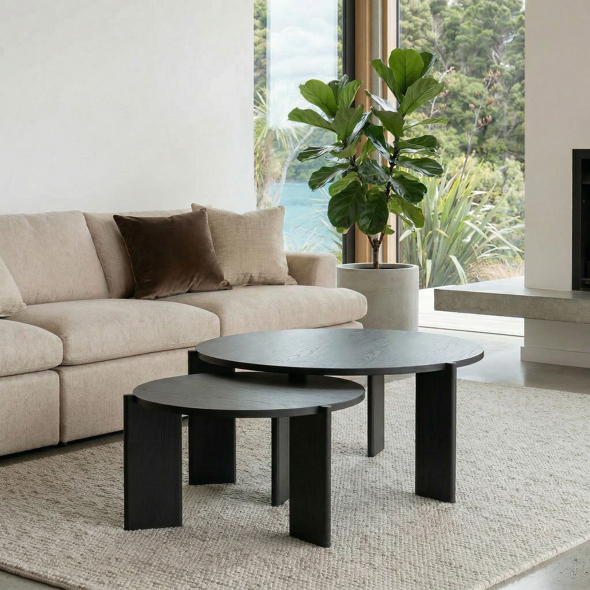 Ash Set of 2 Round Side Tables, Black