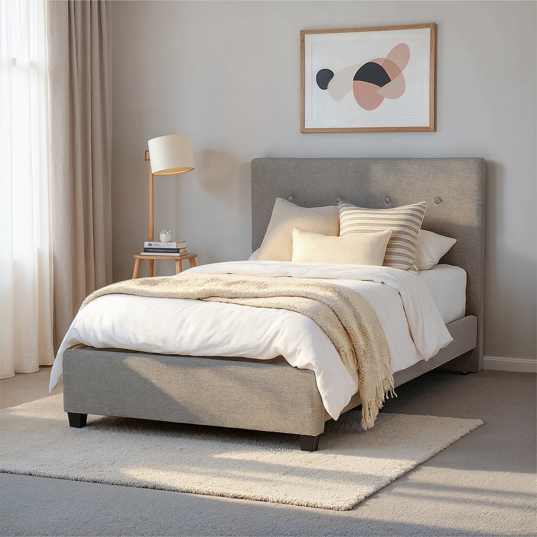Dallas King Single Bed Frame, Light Grey