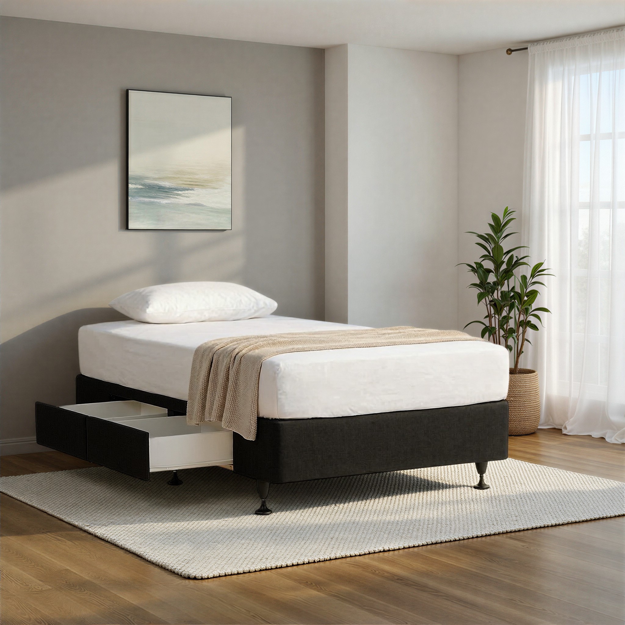 Doze 2 Drawer Left Hand Facing Mattress Base - King Single, Black