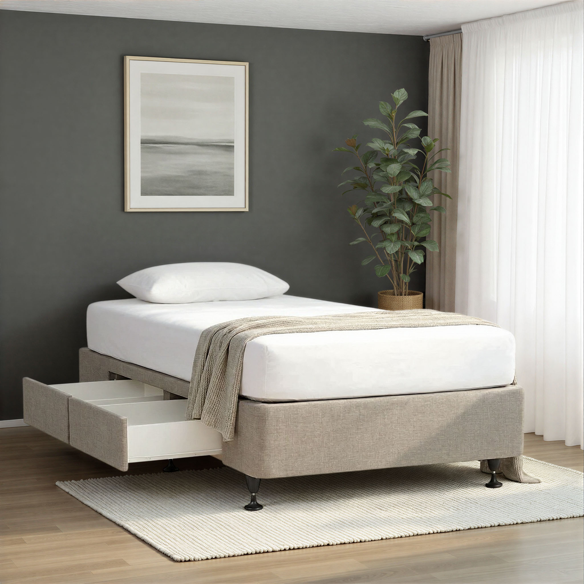 Doze 2 Drawer Left Hand Facing Mattress Base - King Single, Grey