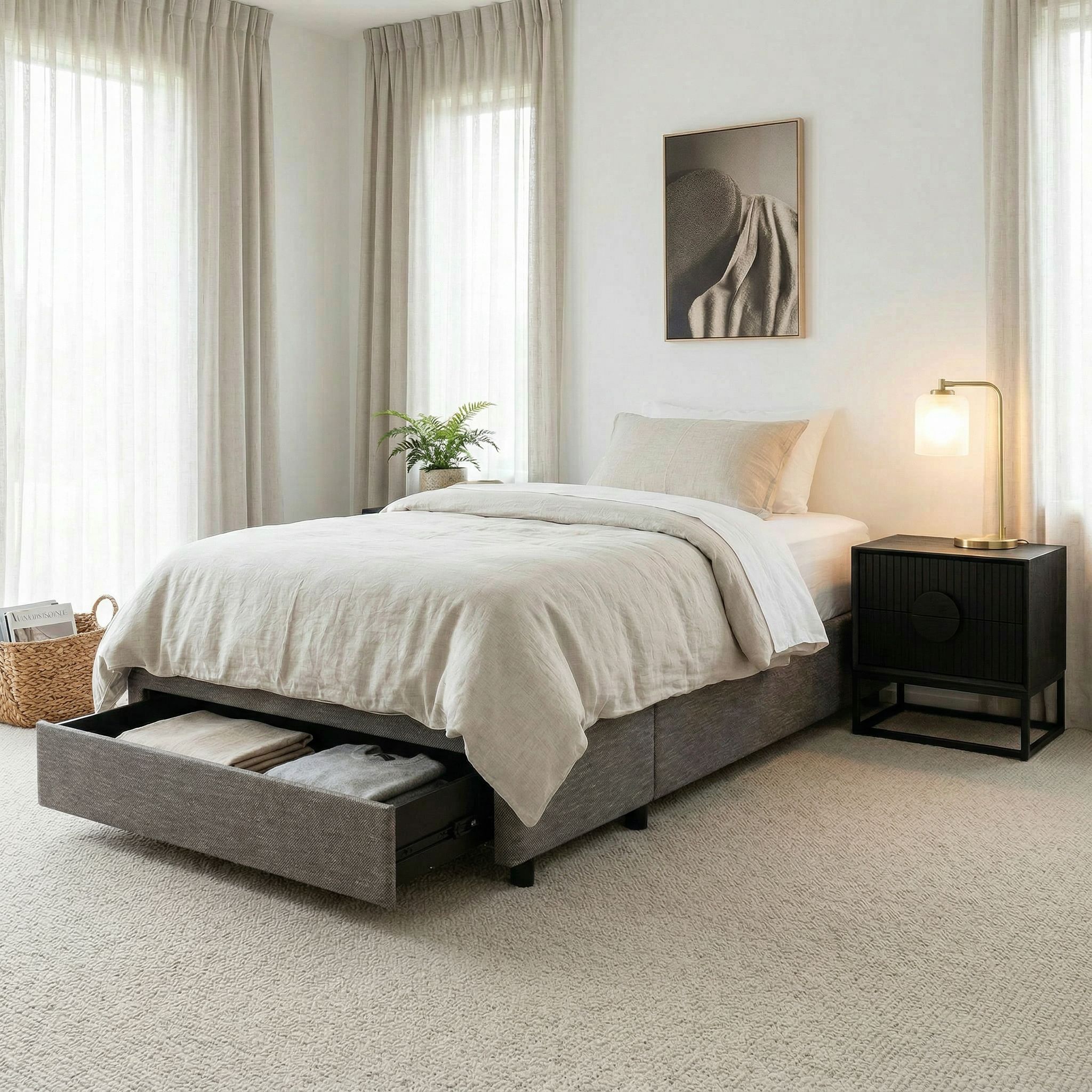 Kitset Draw 1 Drawer Mattress Base - King Single, Dark Grey